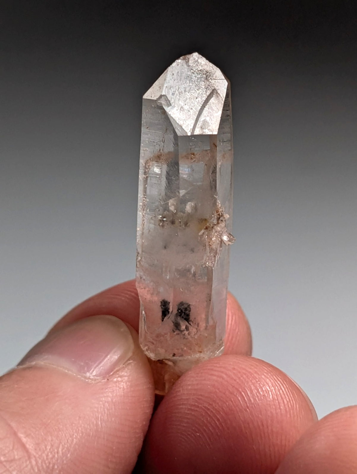 Nacrite + Manganese included Quartz Crystal Point, Arkansas, USA, Rare