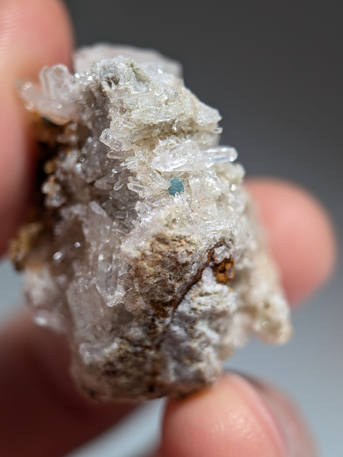 Blue-Green Cookeite on Solution Quartz, Saline County, Arkansas, Old Stock