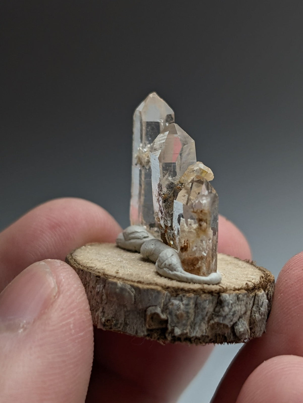 Nacrite + Manganese included Quartz Crystal Points, Arkansas, Set of 3, w/ base