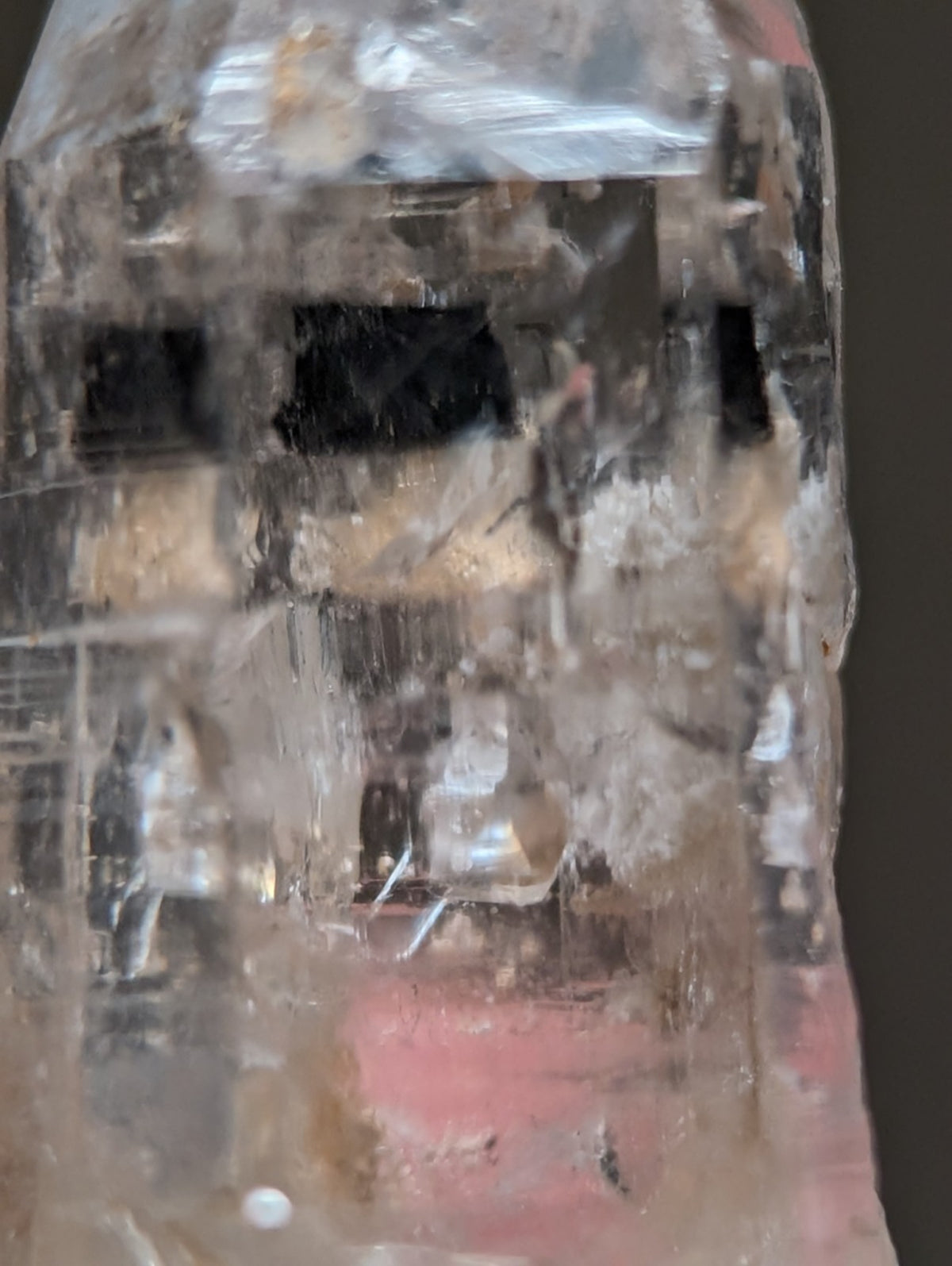 Nacrite + Manganese included Quartz Crystal Point, Arkansas, w/ wood base