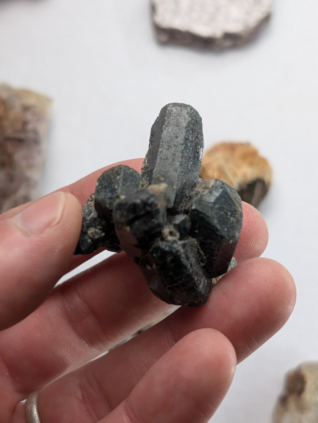 Amethyst, Tourmaline, Apatite, Pyrophyllite, Lepidolite, Flat of 9 OOAK Minerals