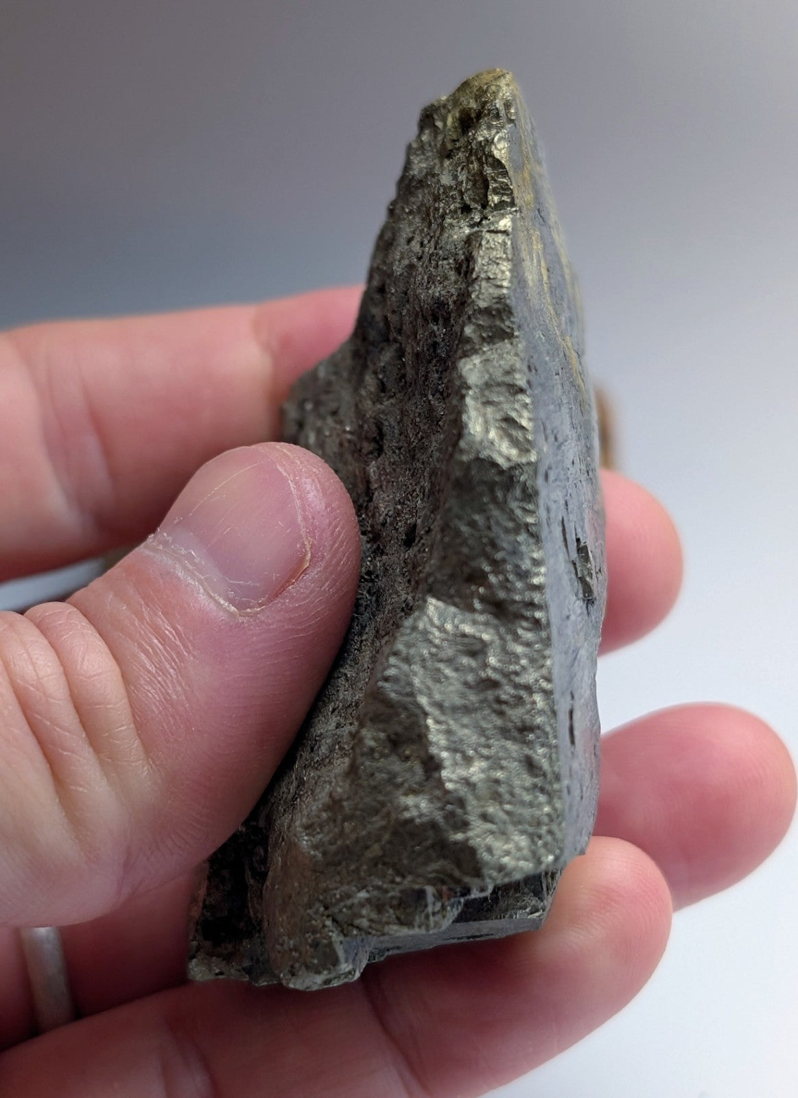 Pyrite with Molybdenum, Magnet Cove, Arkansas, USA, w/ wood display, ex Delinde