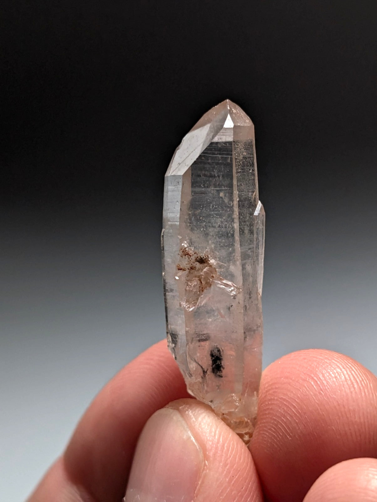 Nacrite + Manganese included Quartz Crystal Point, Arkansas, USA, Rare