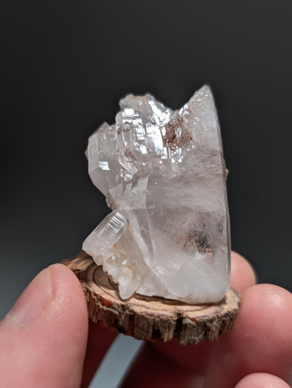 A+ Cathedral Quartz Crystal, Montgomery County, Arkansas, w/ natural wood base