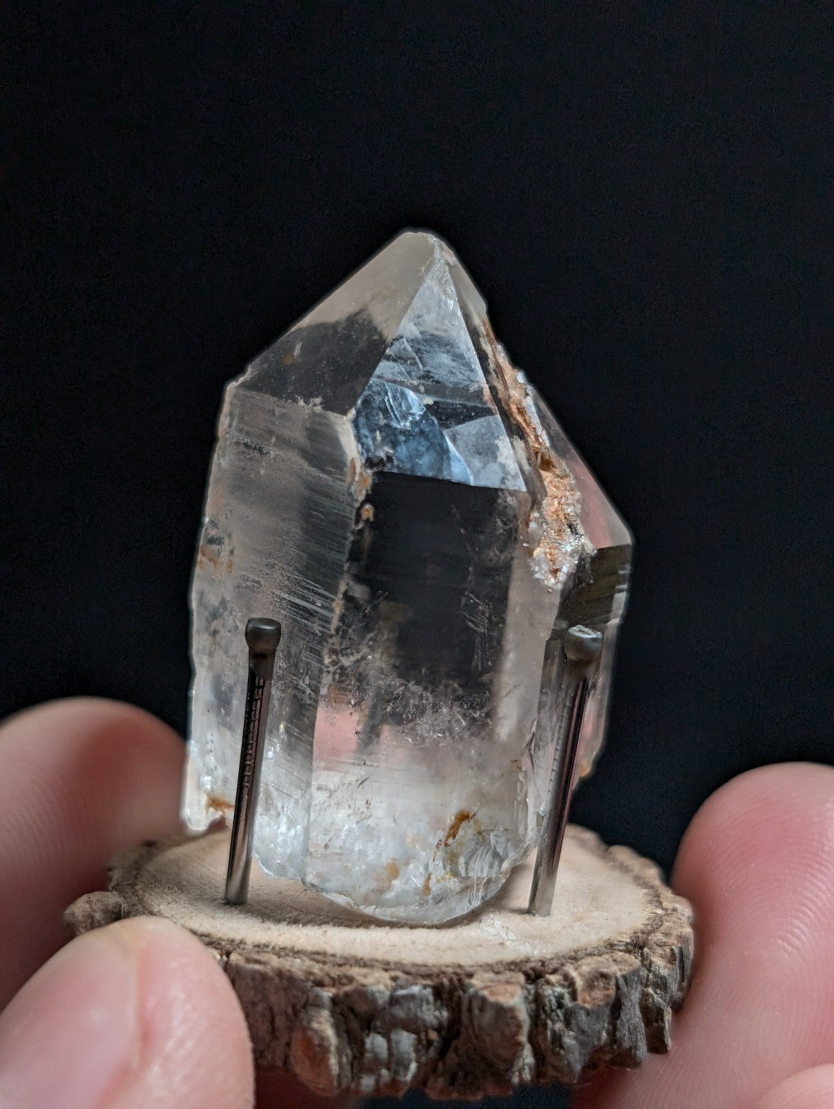 A+ Nacrite Phantom Quartz, Old Stock, Montgomery County, Arkansas, w/ wood base