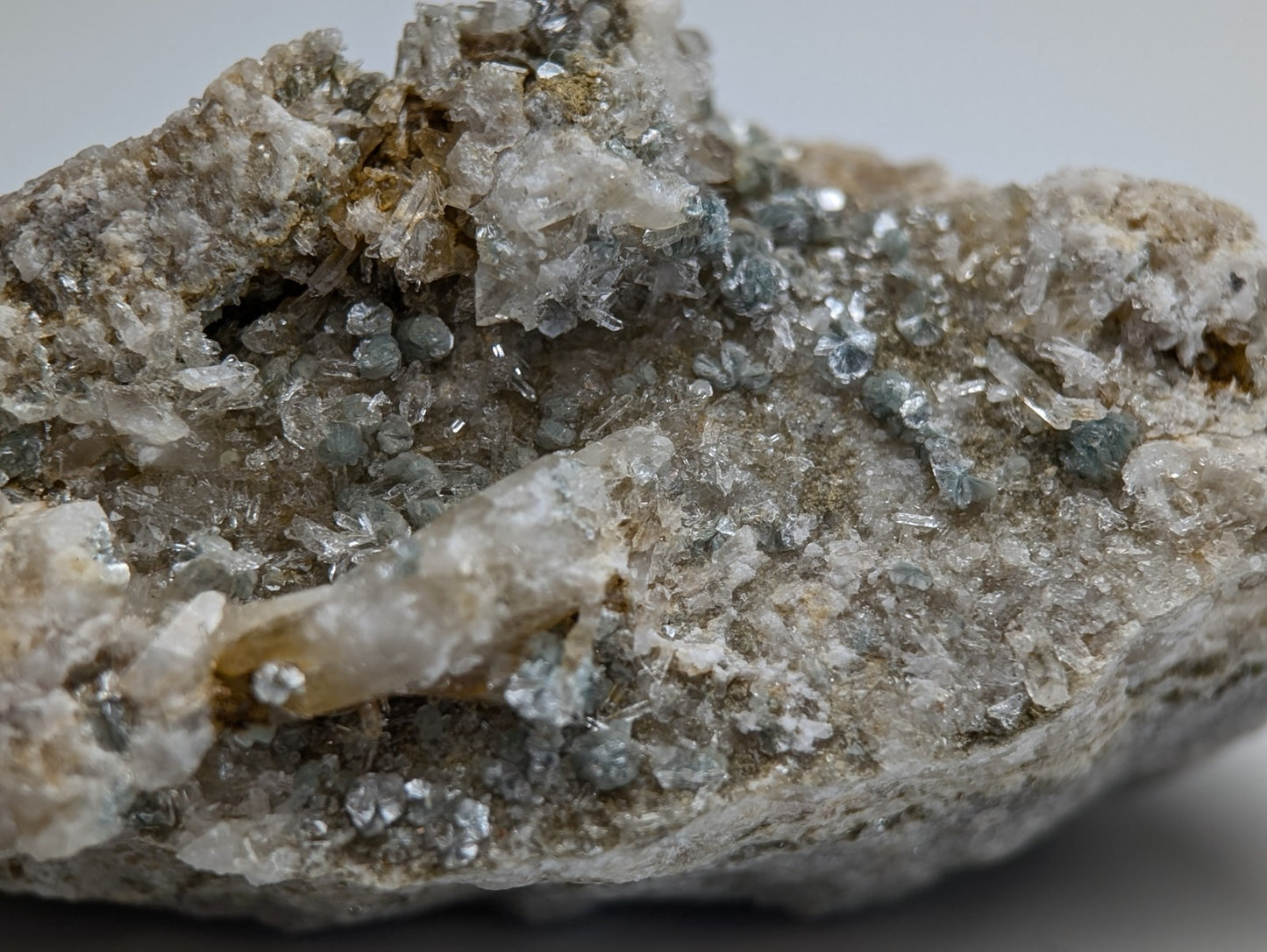 Blue-Green Cookeite on Quartz, Saline County, Arkansas, Old Stock, UV Reactive
