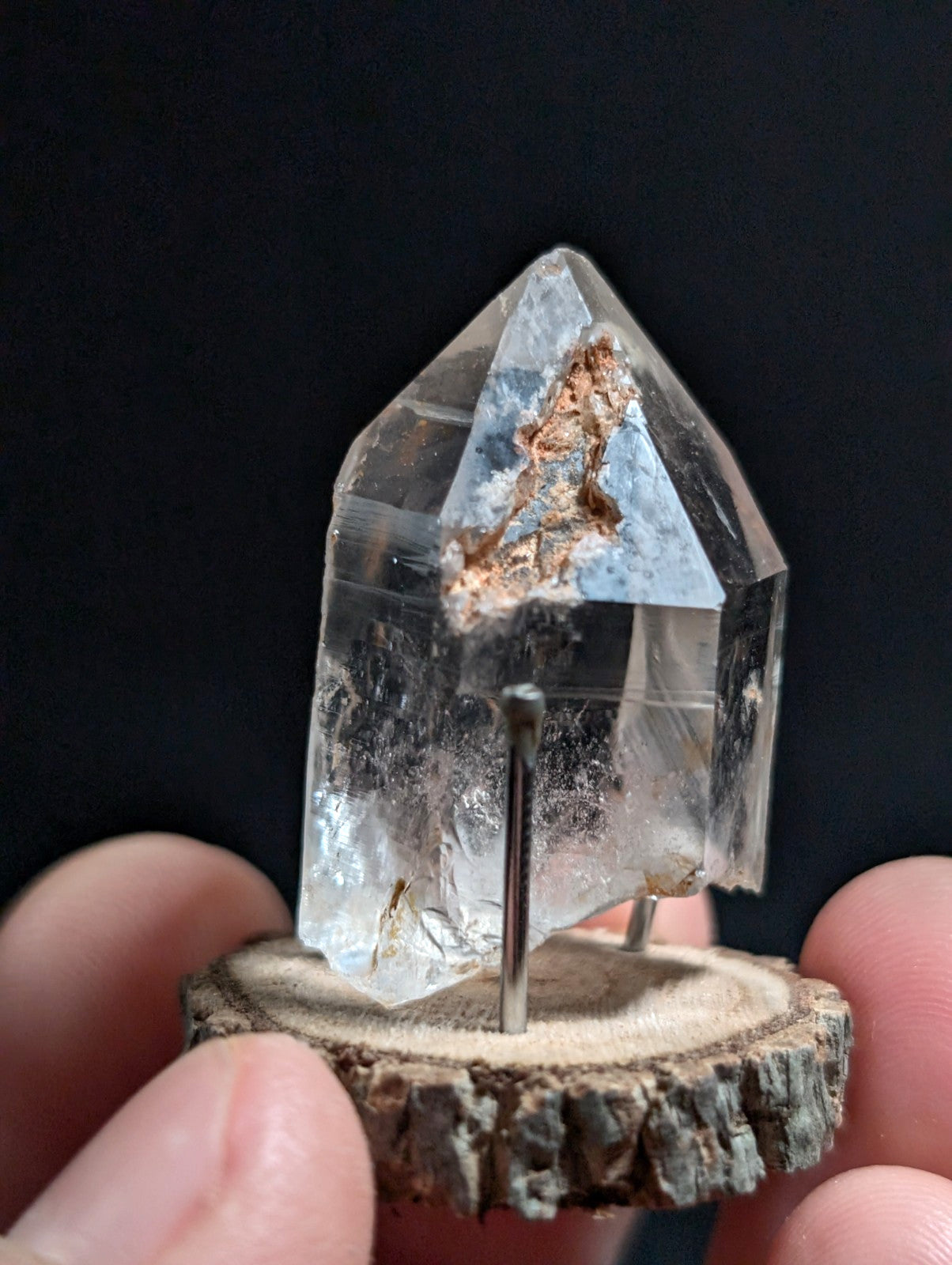 A+ Nacrite Phantom Quartz, Old Stock, Montgomery County, Arkansas, w/ wood base