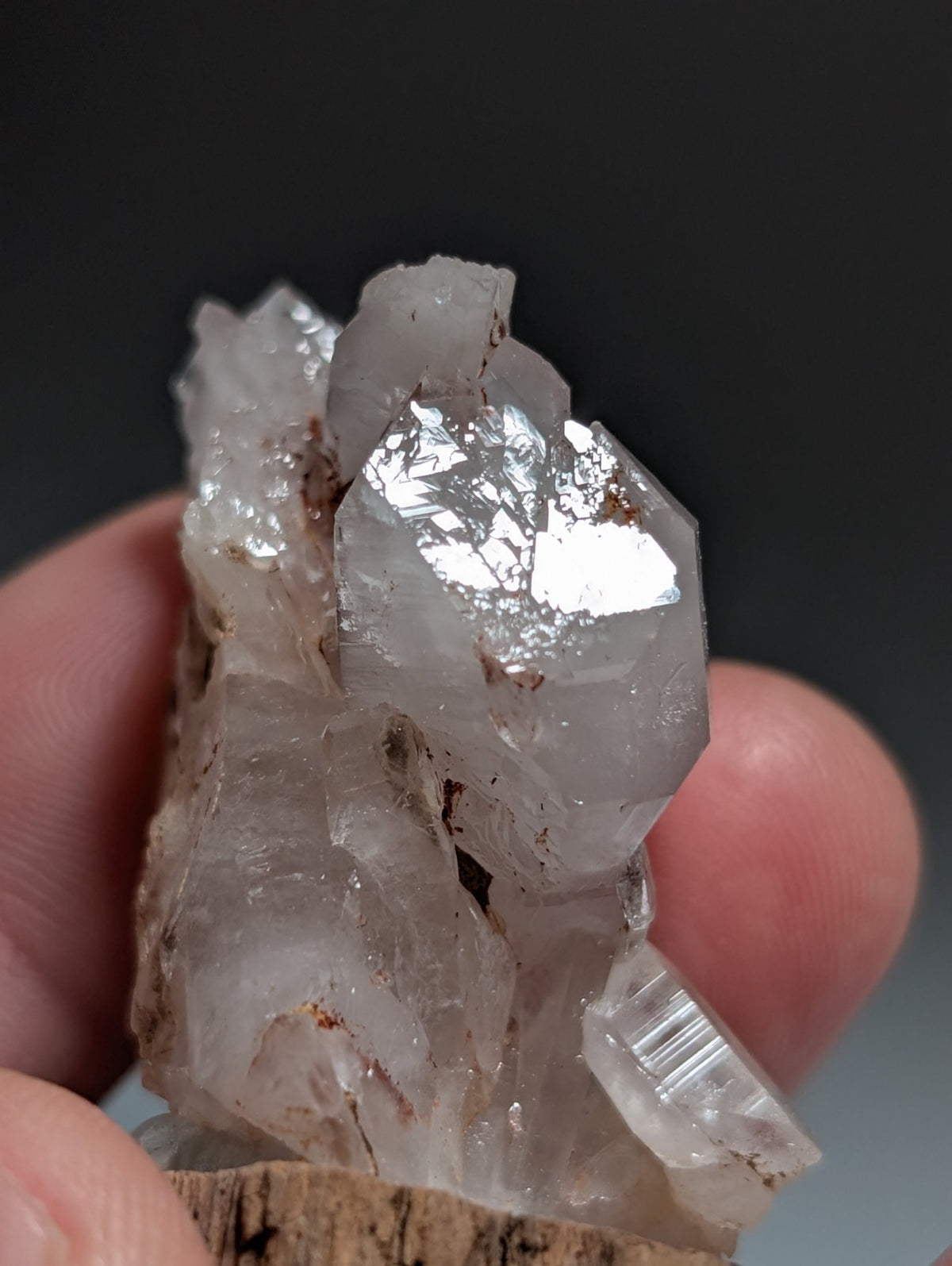 A+ Cathedral Quartz Crystal, Montgomery County, Arkansas, w/ natural wood base