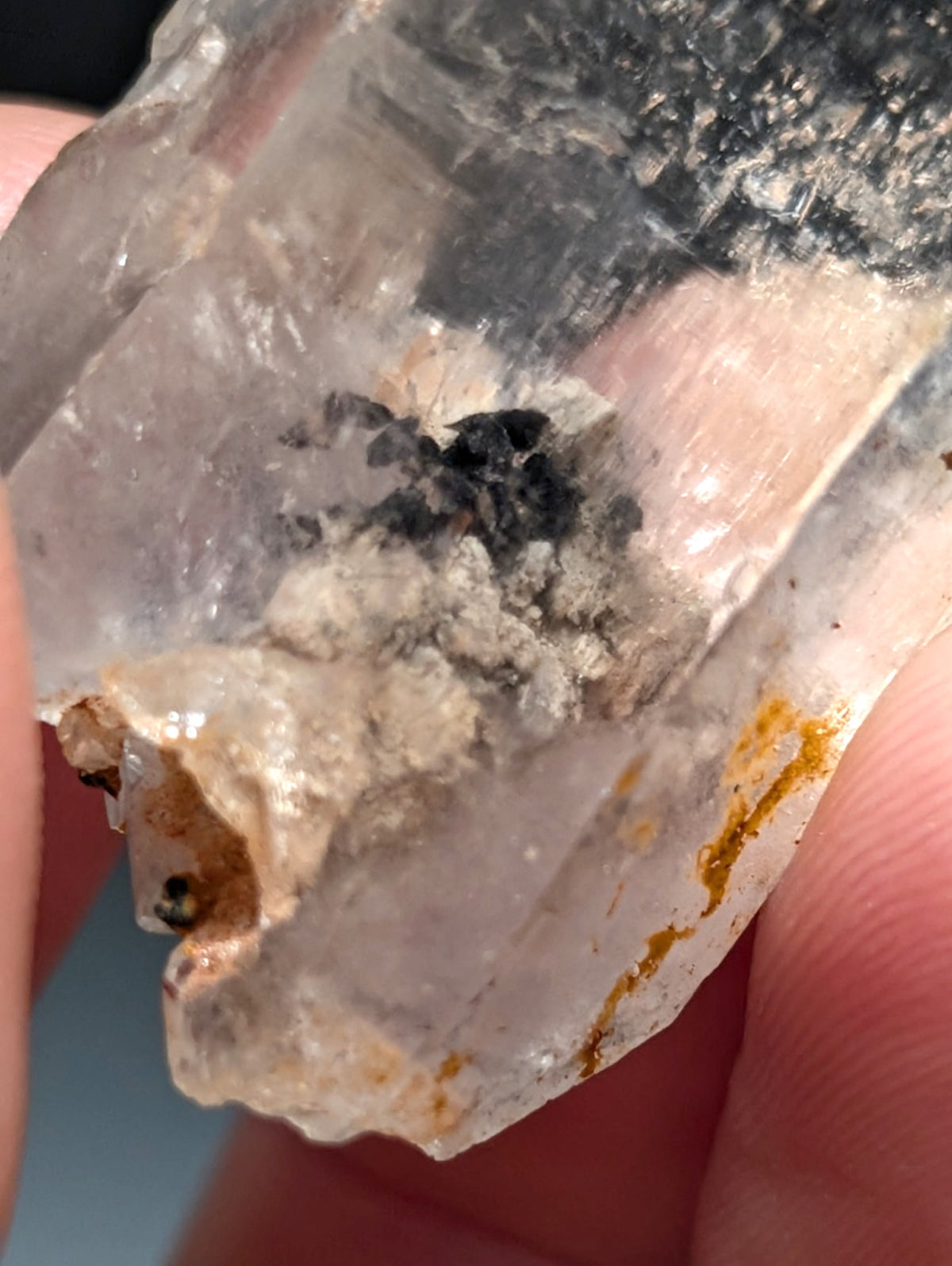 AMAZING Nacrite + Manganese included Quartz Crystal Point, Arkansas, Double Term