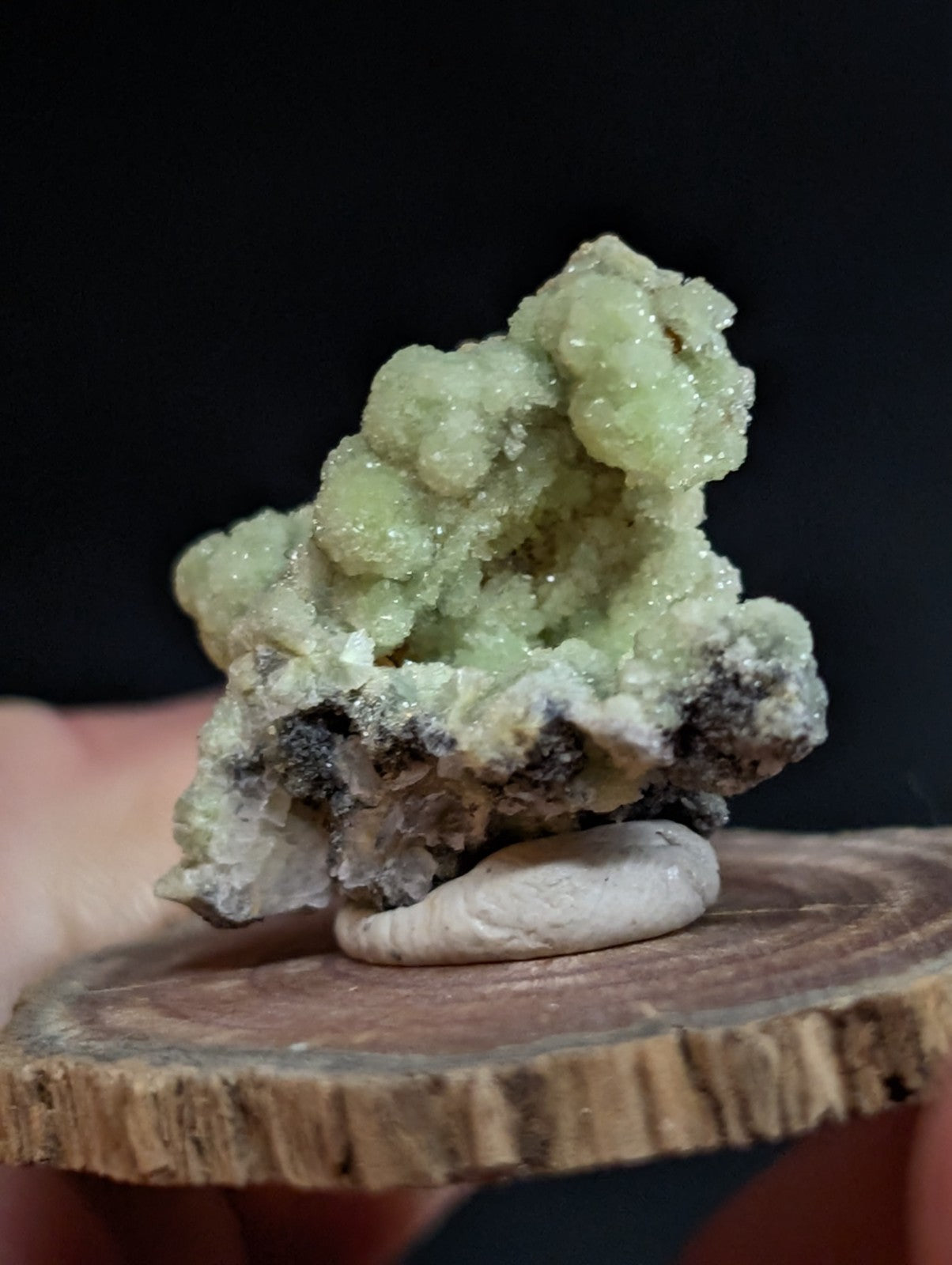 FluorWavellite, Old Stock, Montgomery County, Arkansas, w/ natural wood base
