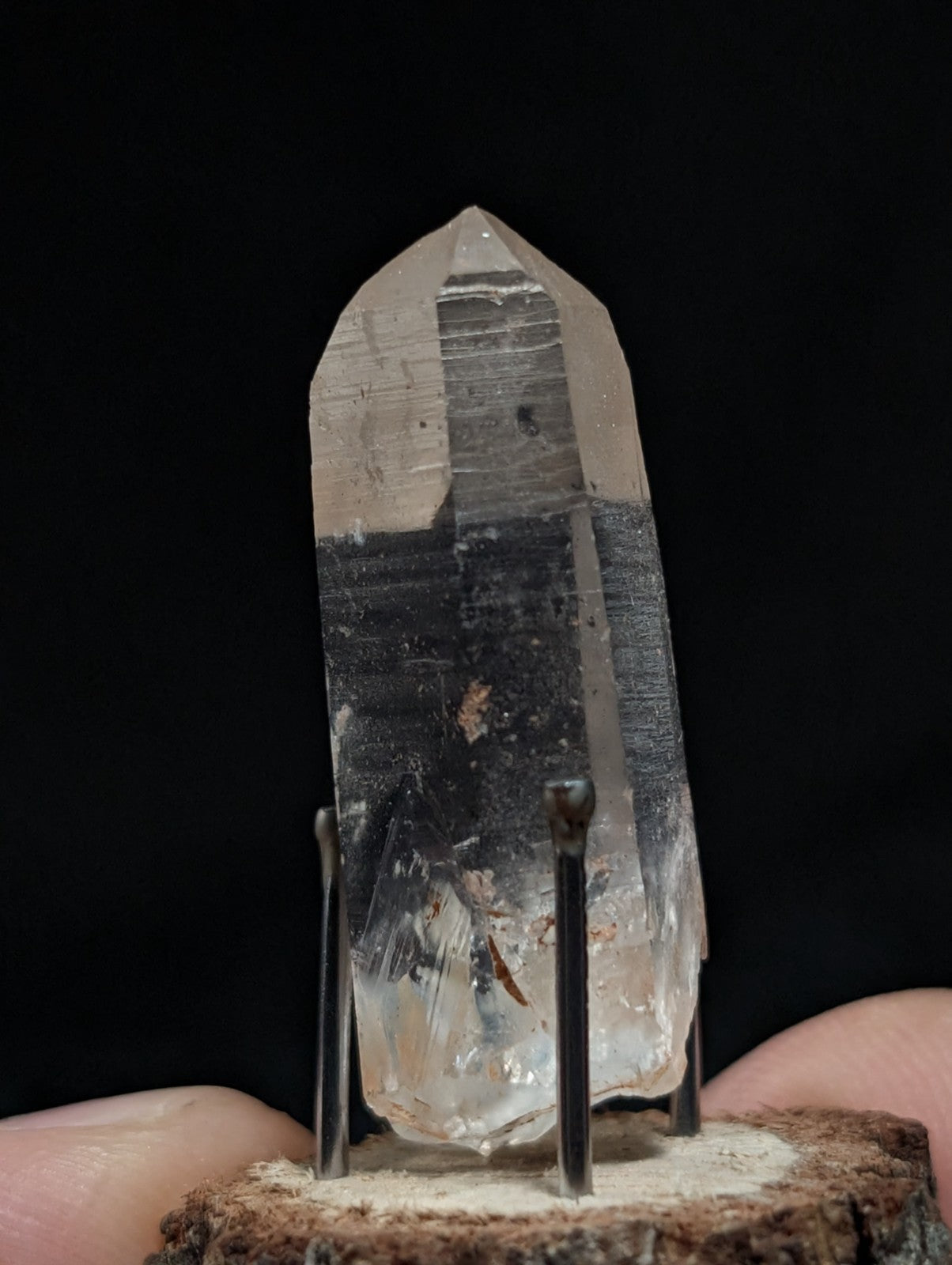 A+ Clear Quartz w/ inclusions, Montgomery County, Arkansas, w/ natural wood base