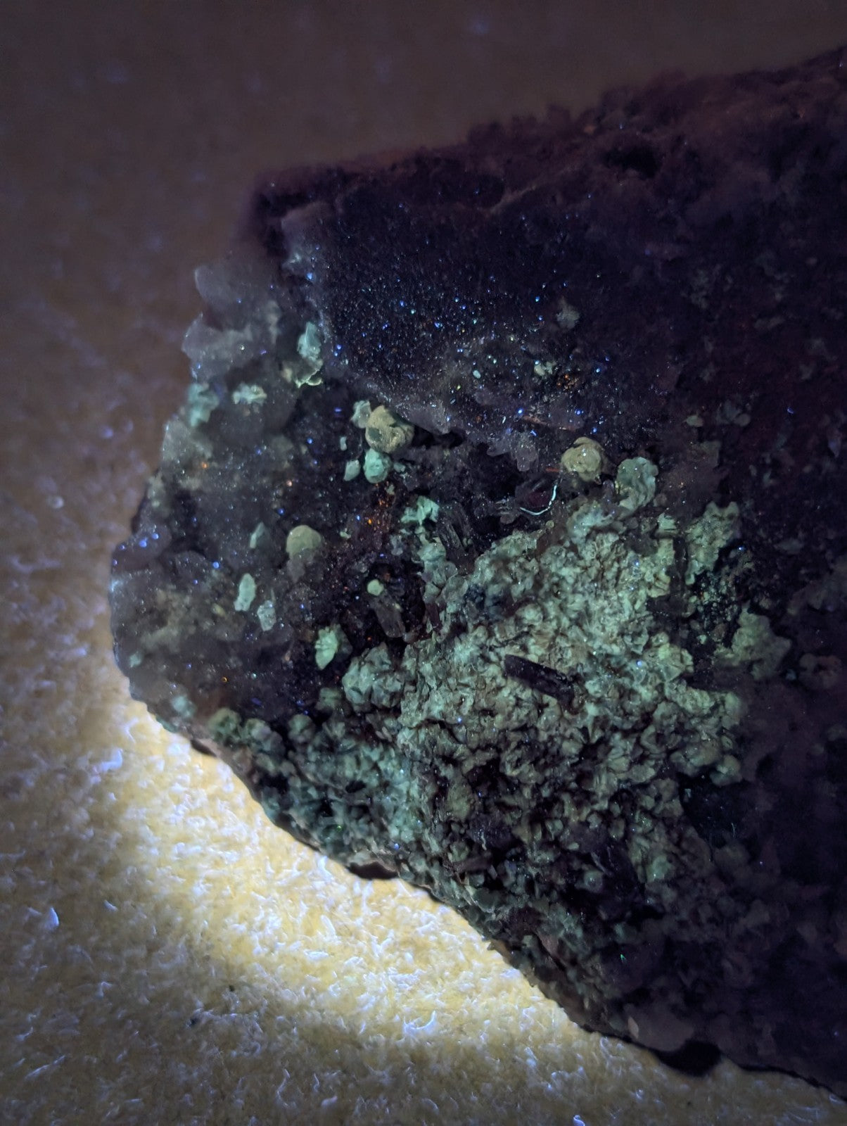 Blue-Green Cookeite on Quartz, Saline County, Arkansas, Old Stock, UV Reactive