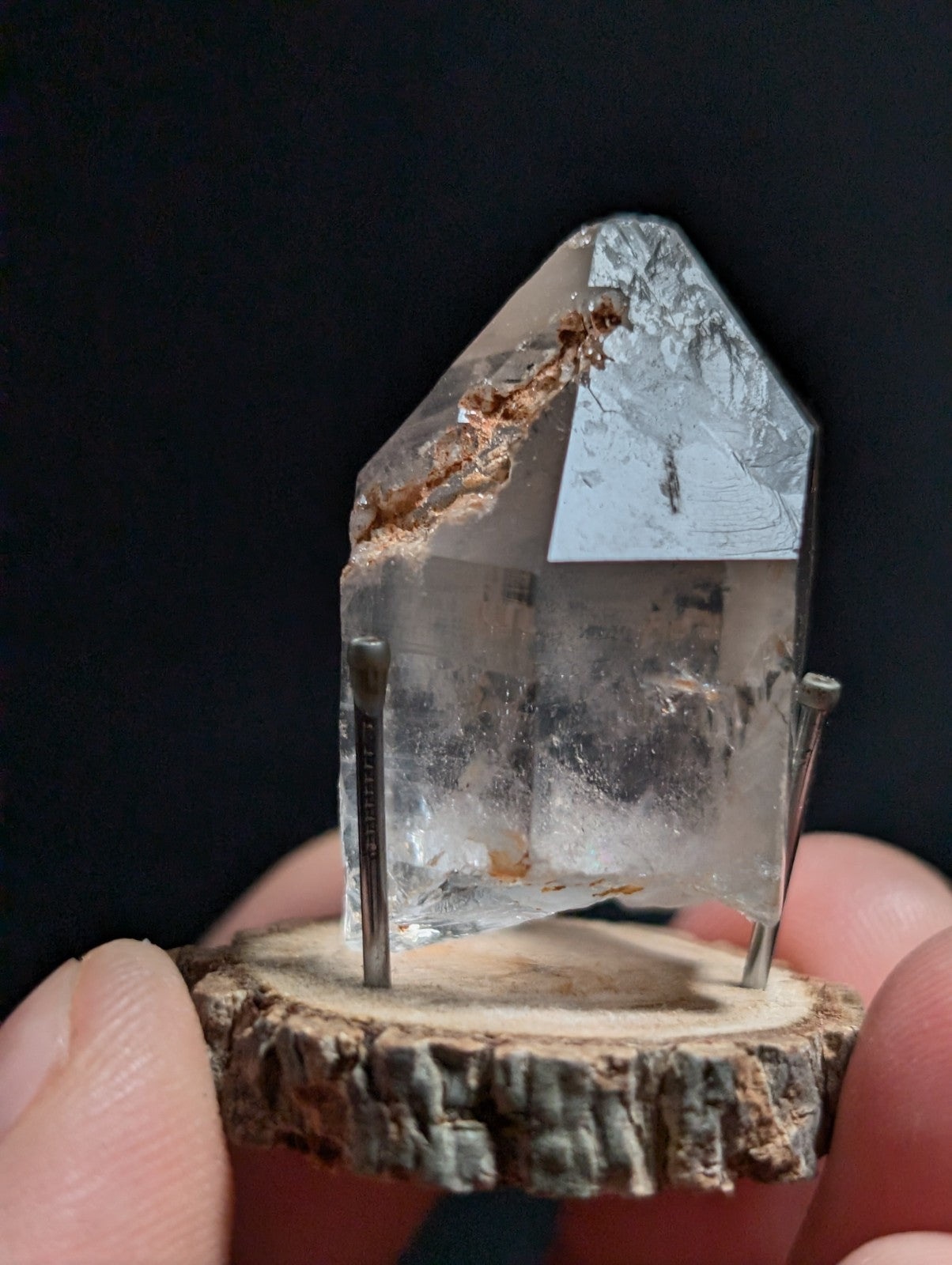 A+ Nacrite Phantom Quartz, Old Stock, Montgomery County, Arkansas, w/ wood base