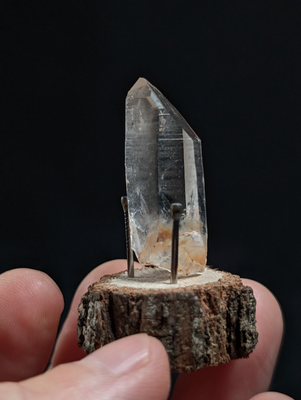 A+ Clear Quartz w/ inclusions, Montgomery County, Arkansas, w/ natural wood base