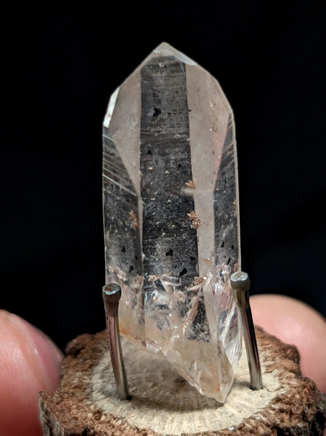 A+ Clear Quartz w/ inclusions, Montgomery County, Arkansas, w/ natural wood base