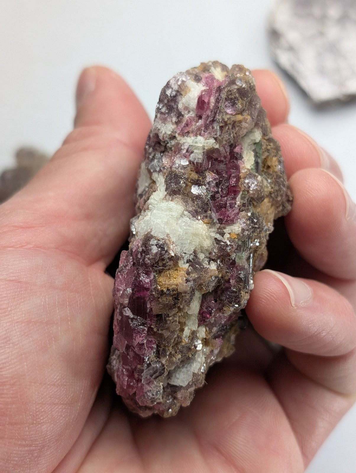 Amethyst, Tourmaline, Apatite, Pyrophyllite, Lepidolite, Flat of 9 OOAK Minerals