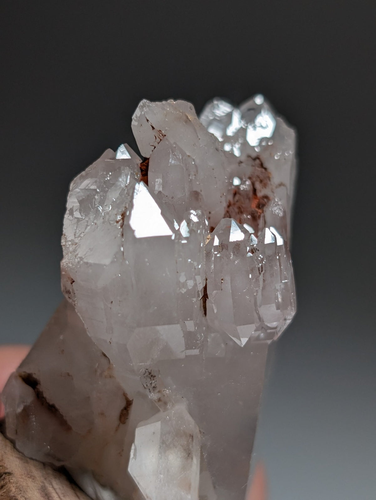 A+ Cathedral Quartz Crystal, Montgomery County, Arkansas, w/ natural wood base