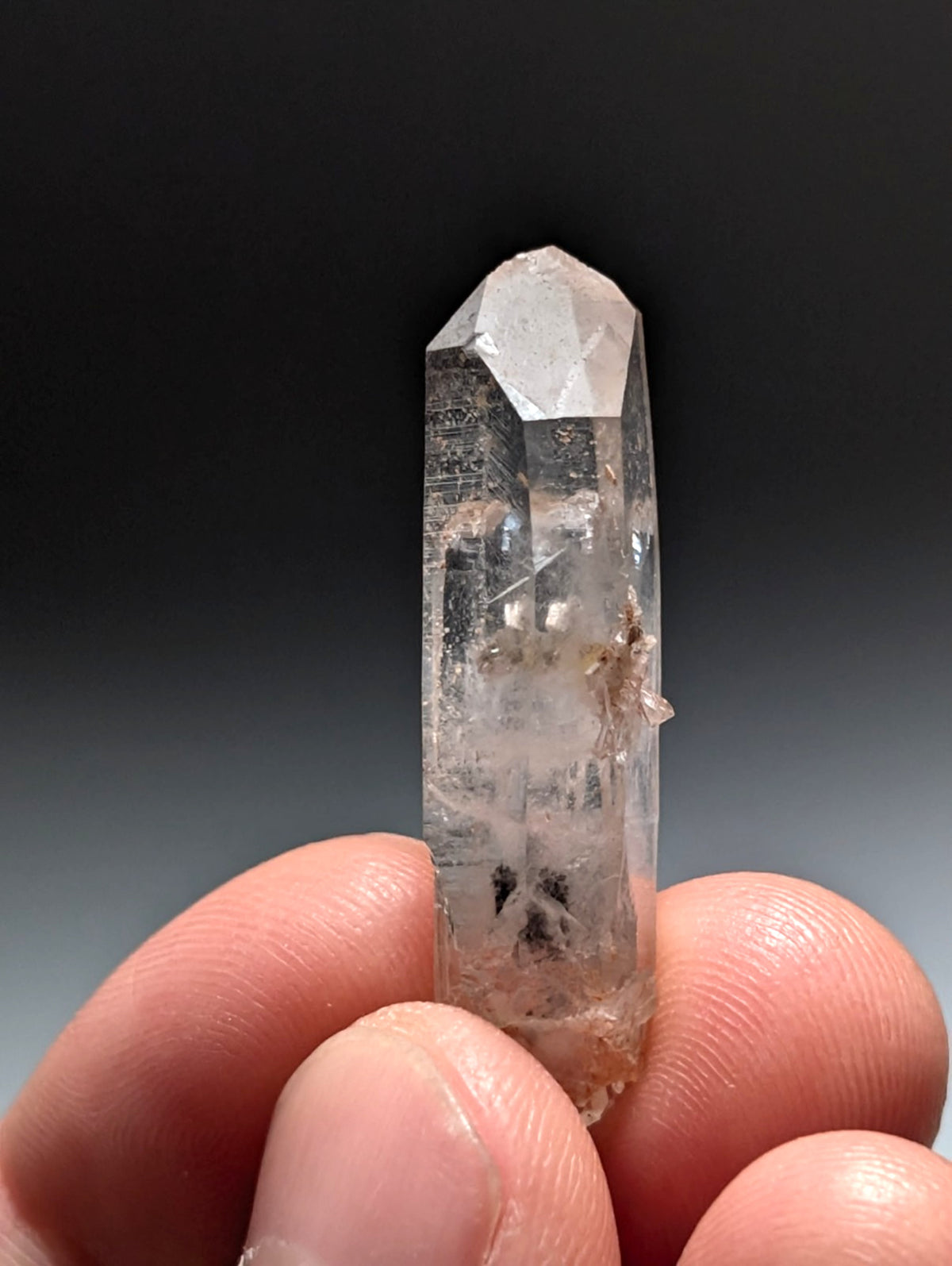Nacrite + Manganese included Quartz Crystal Point, Arkansas, USA, Rare