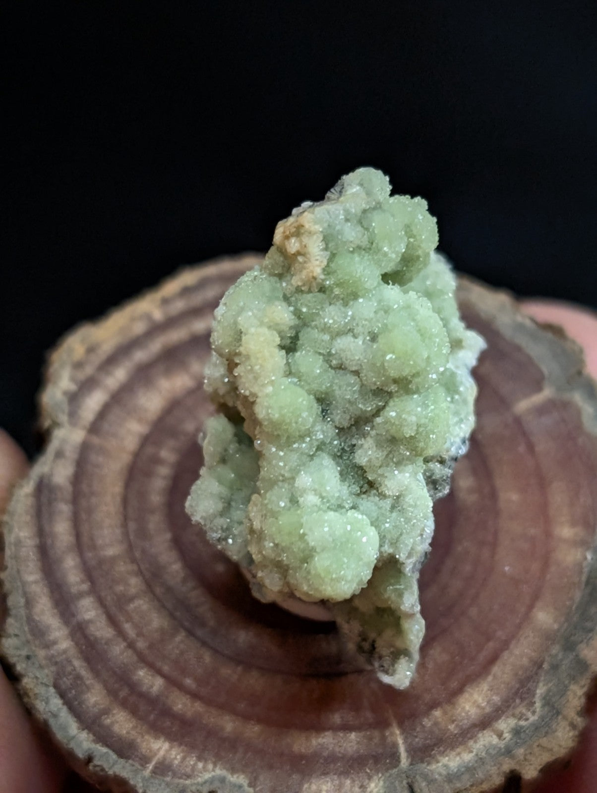FluorWavellite, Old Stock, Montgomery County, Arkansas, w/ natural wood base