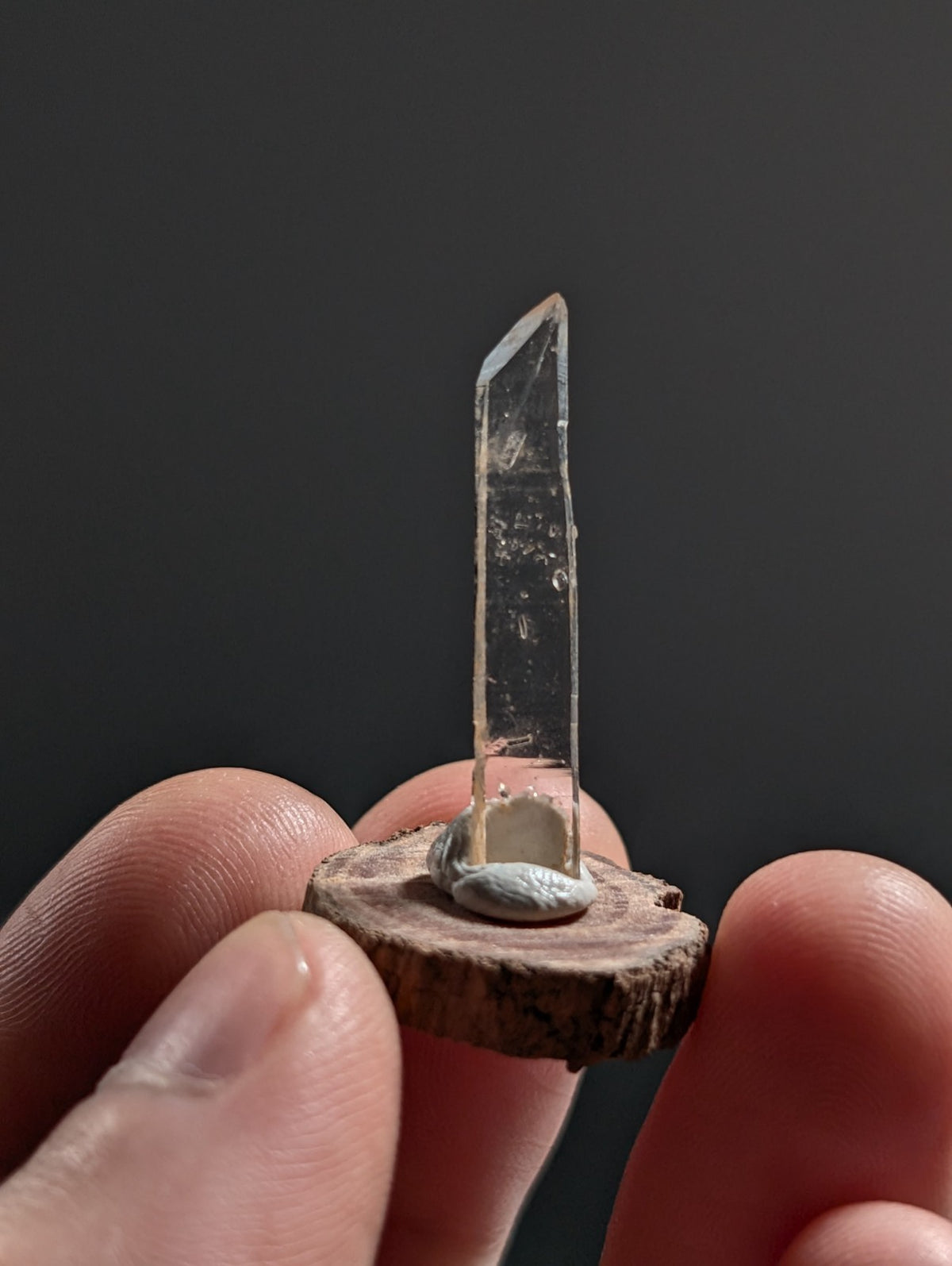 Sheet Quartz Crystal Point, Garland County, Arkansas, w/ natural wood base
