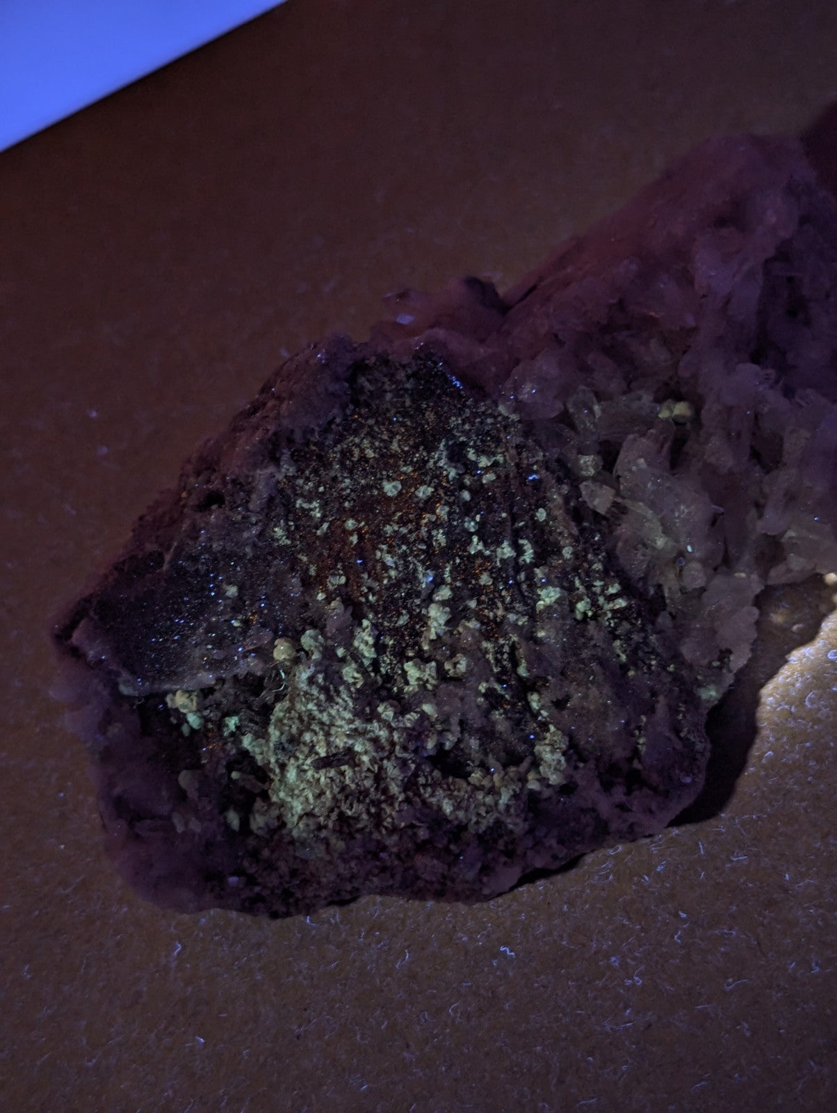 Blue-Green Cookeite on Quartz, Saline County, Arkansas, Old Stock, UV Reactive