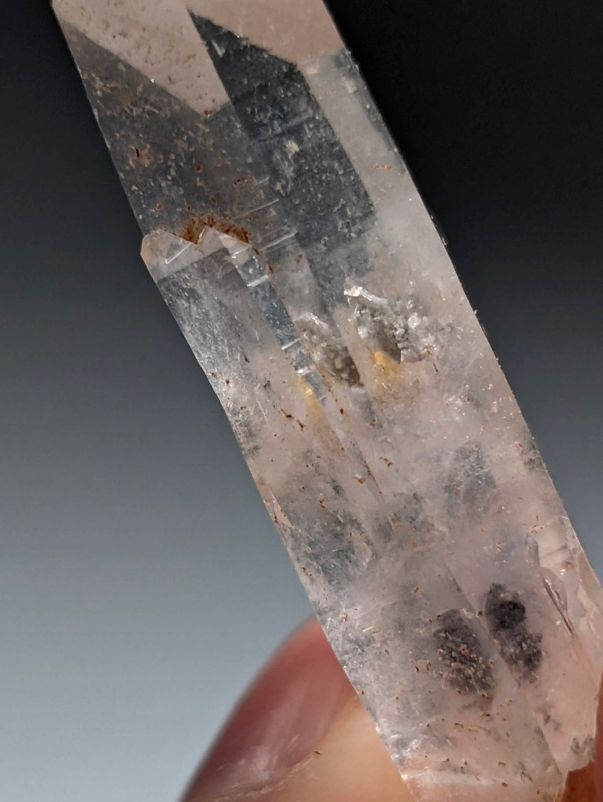Nacrite + Manganese included Quartz Crystal Point, Arkansas, USA, Rare