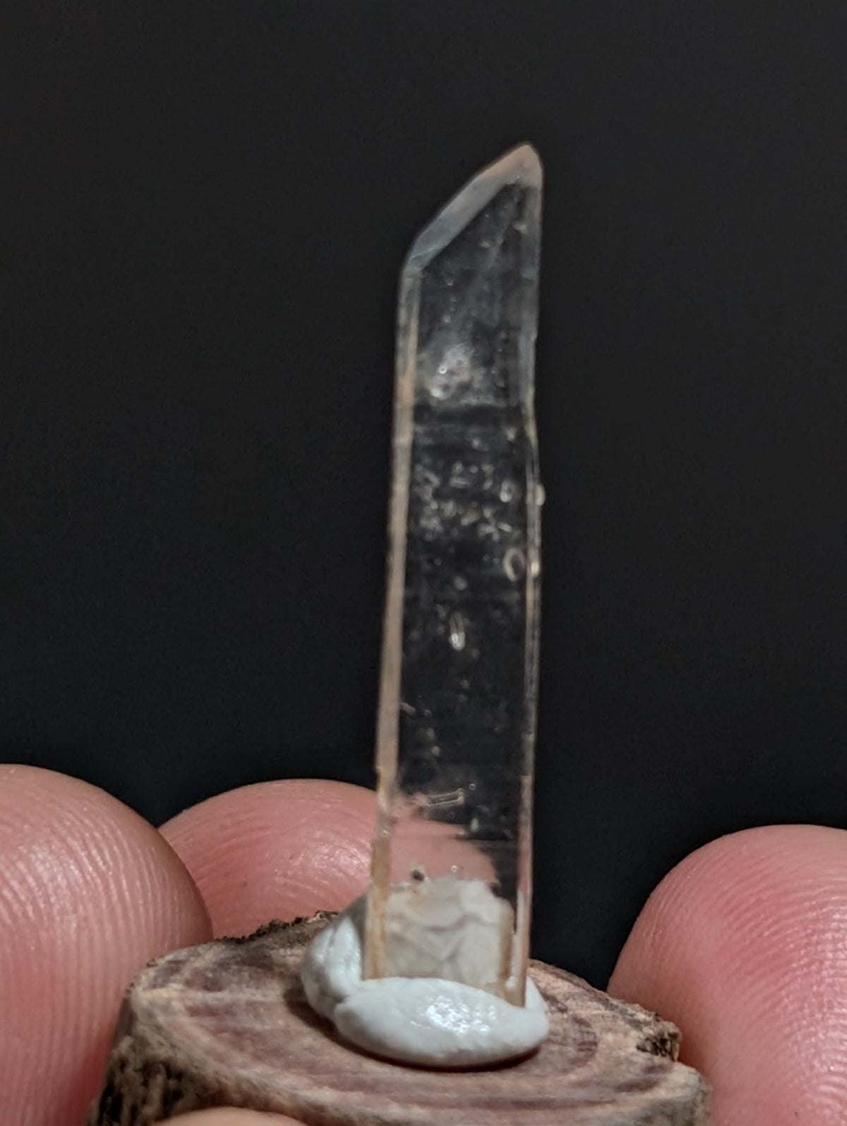 Sheet Quartz Crystal Point, Garland County, Arkansas, w/ natural wood base