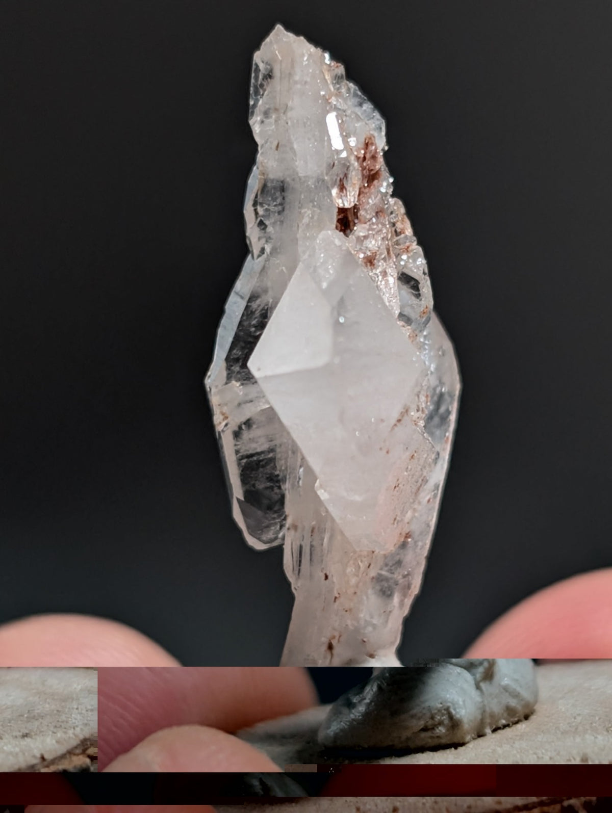 Faden Quartz, w/ Unique Growth, Montgomery County, Arkansas, + wood base
