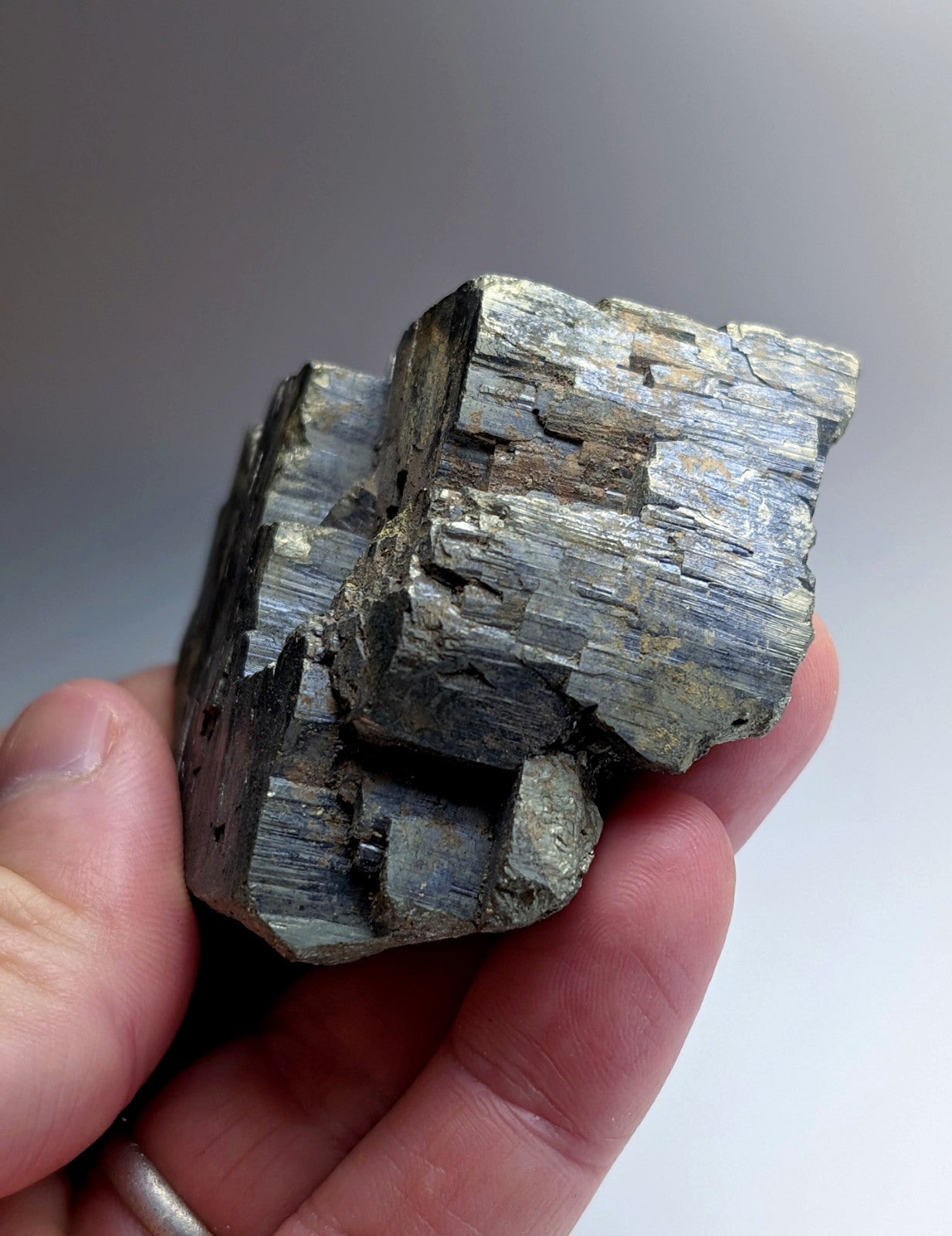 Pyrite with Molybdenum, Magnet Cove, Arkansas, USA, w/ wood display, ex Delinde