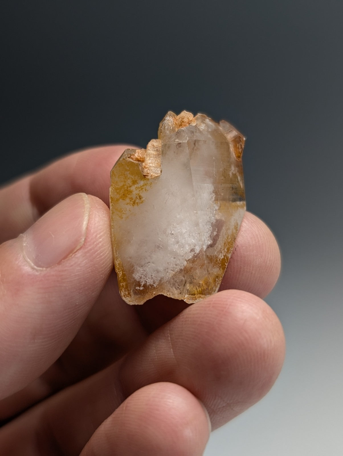 Adularia on Quartz Crystal Point, Double Terminated, Garland County, Arkansas