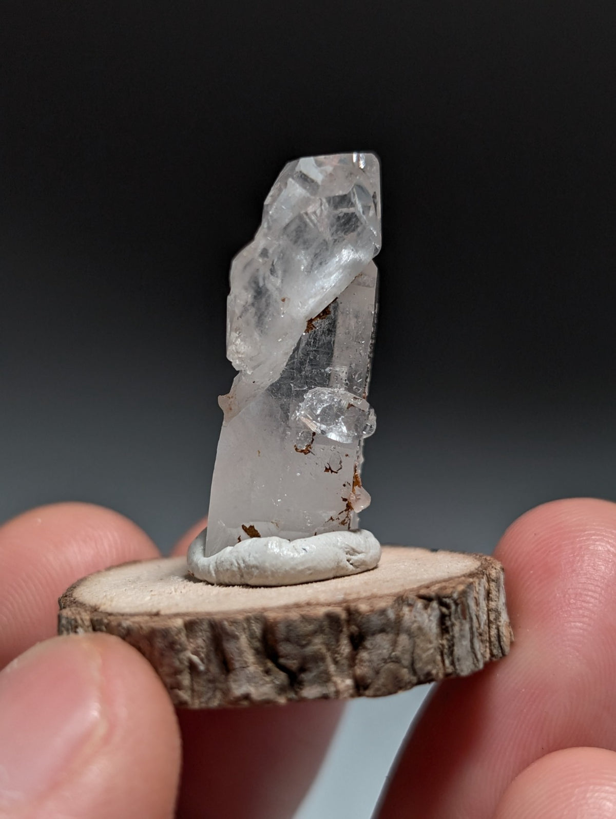 A+ Quartz Crystal Oddity, Montgomery County, Arkansas, w/ natural wood base