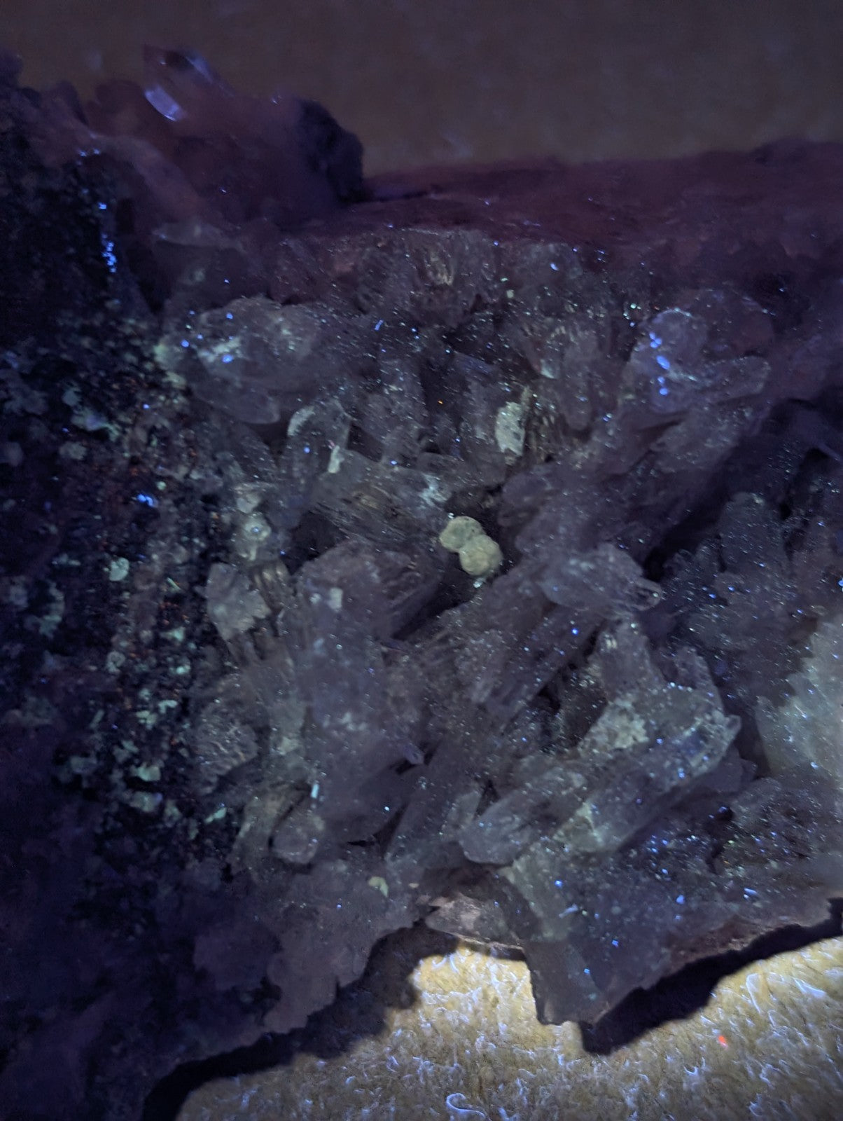 Blue-Green Cookeite on Quartz, Saline County, Arkansas, Old Stock, UV Reactive