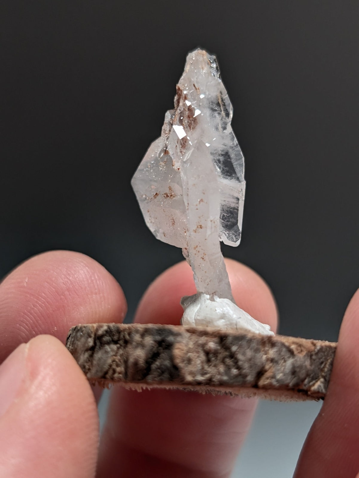 Faden Quartz, w/ Unique Growth, Montgomery County, Arkansas, + wood base