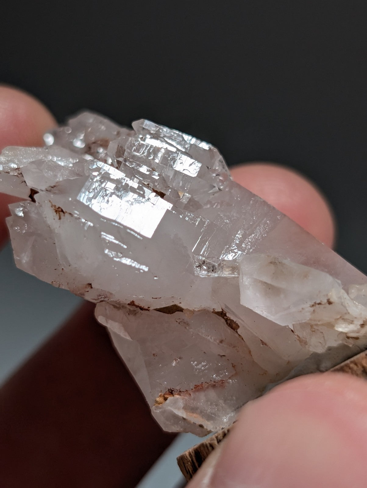 A+ Cathedral Quartz Crystal, Montgomery County, Arkansas, w/ natural wood base