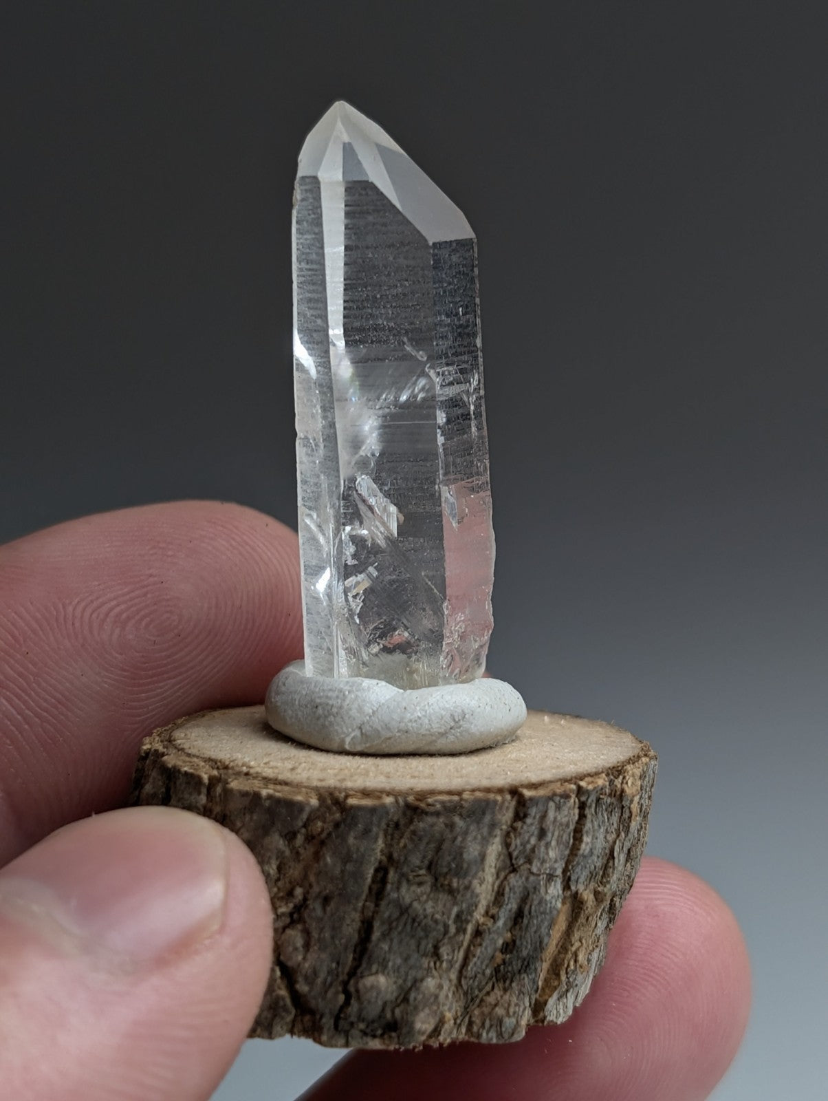 Manifestation Quartz, Old Stock, Montgomery County, Arkansas, w/ wood base