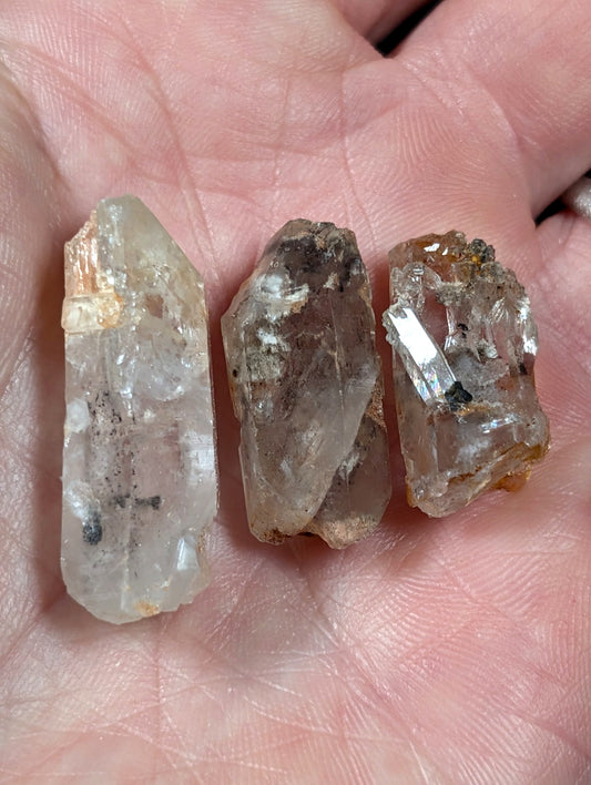 Set of 3 Quartz Crystals with Nacrite Inclusions, Montgomery County, Arkansas