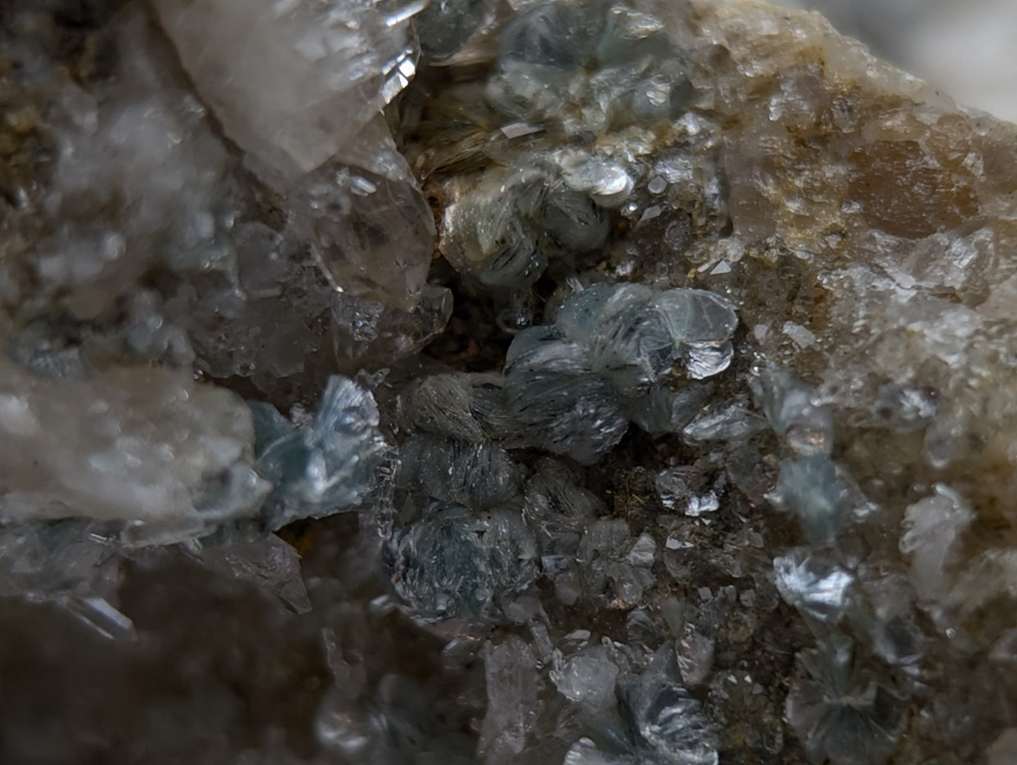 Blue-Green Cookeite on Quartz, Saline County, Arkansas, Old Stock, UV Reactive
