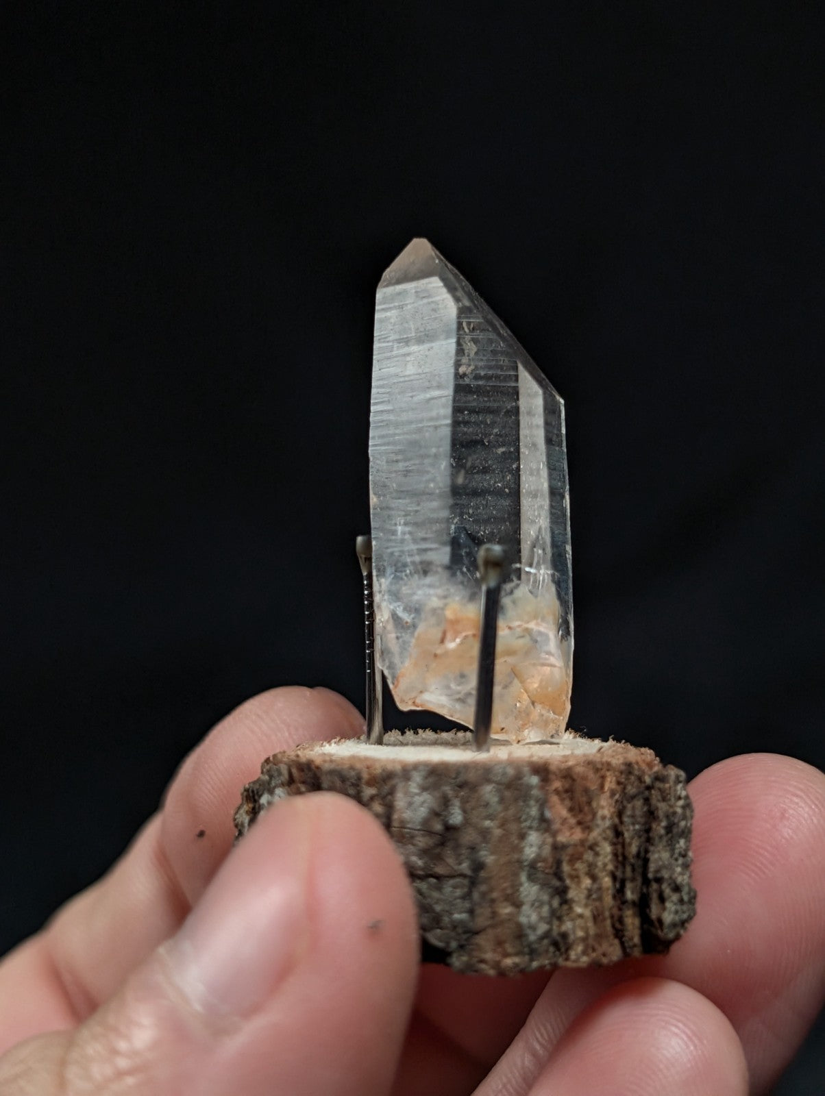 A+ Clear Quartz w/ inclusions, Montgomery County, Arkansas, w/ natural wood base