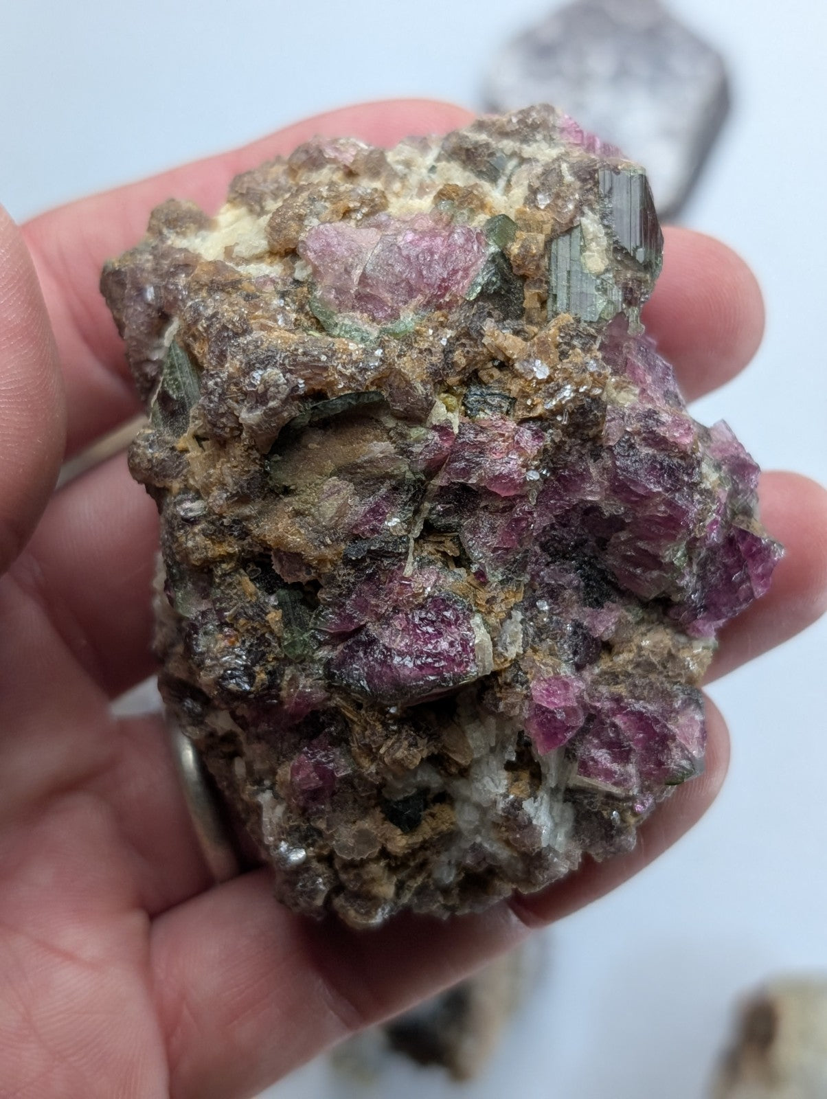 Amethyst, Tourmaline, Apatite, Pyrophyllite, Lepidolite, Flat of 9 OOAK Minerals