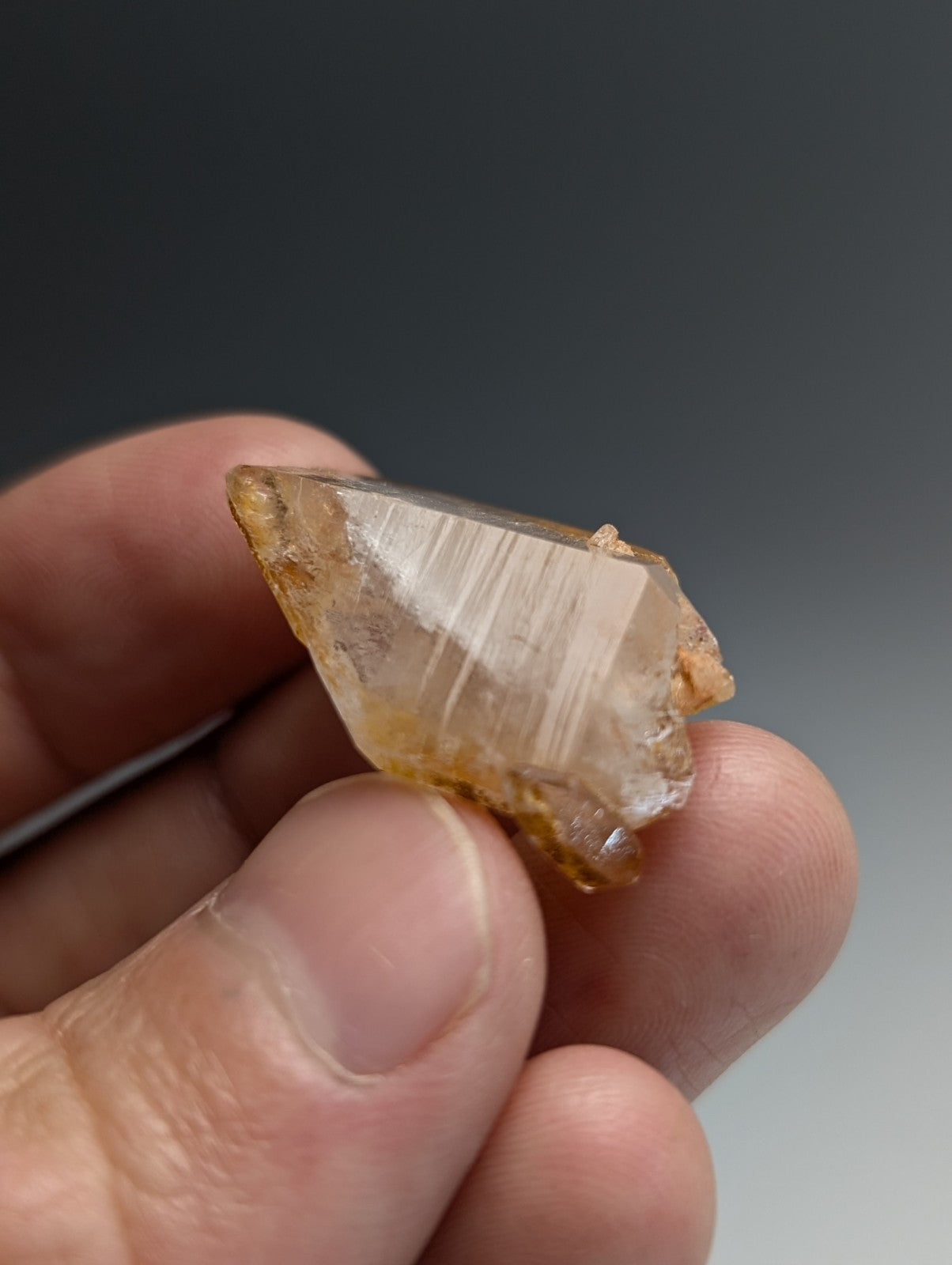 Adularia on Quartz Crystal Point, Double Terminated, Garland County, Arkansas