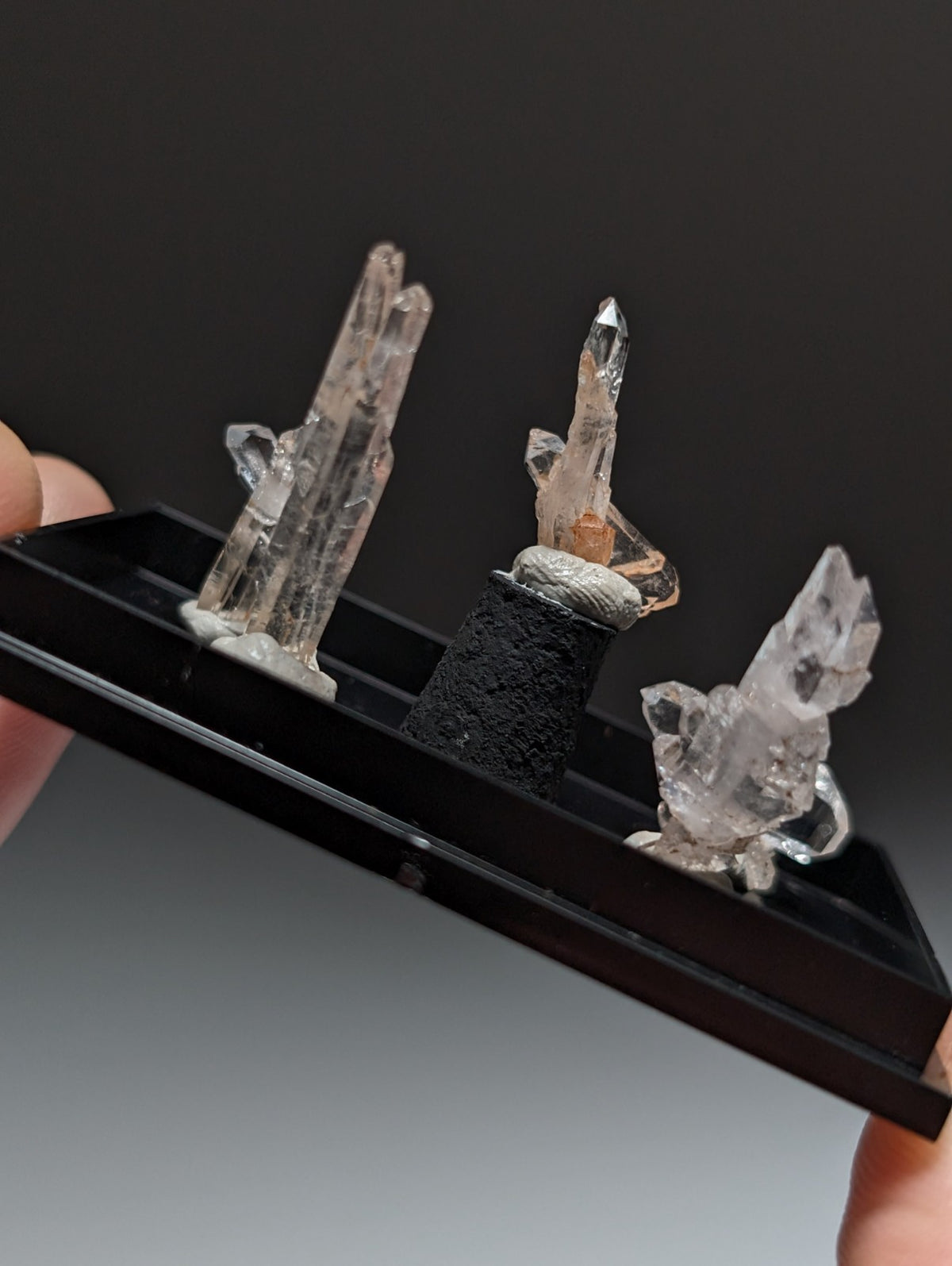 Set of 5 Faden Quartz Crystals, w/ photo case/mount, Montgomery County, Arkansas