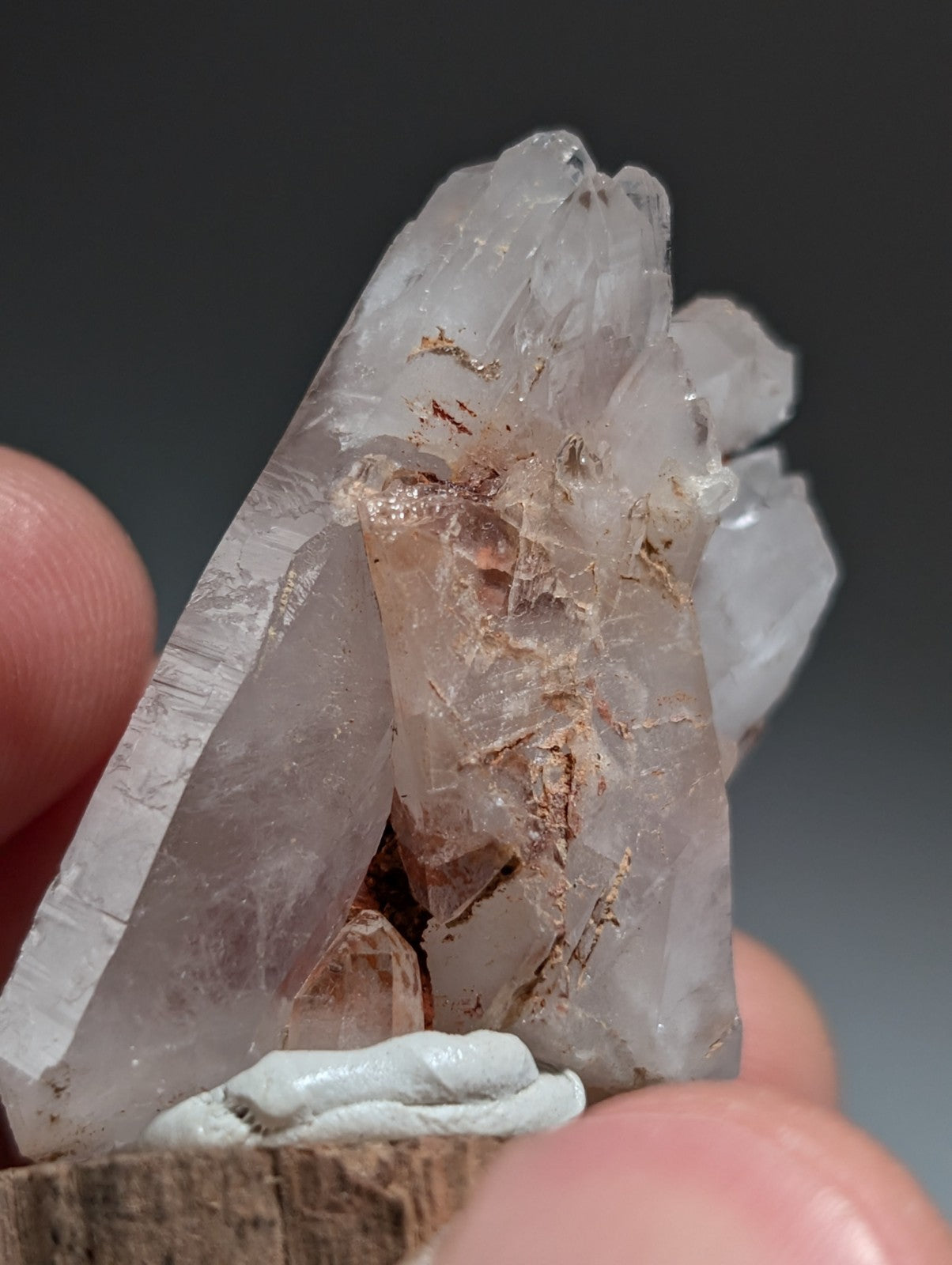 A+ Cathedral Quartz Crystal, Montgomery County, Arkansas, w/ natural wood base
