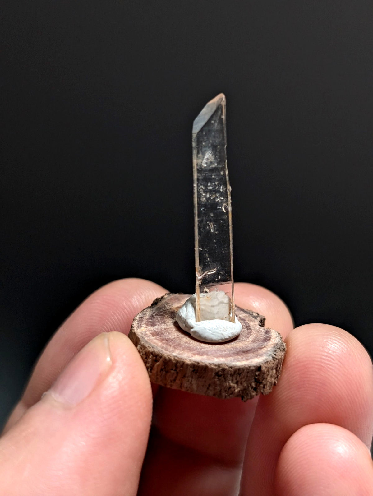Sheet Quartz Crystal Point, Garland County, Arkansas, w/ natural wood base