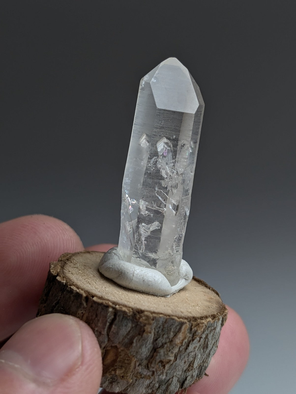 Manifestation Quartz, Old Stock, Montgomery County, Arkansas, w/ wood base