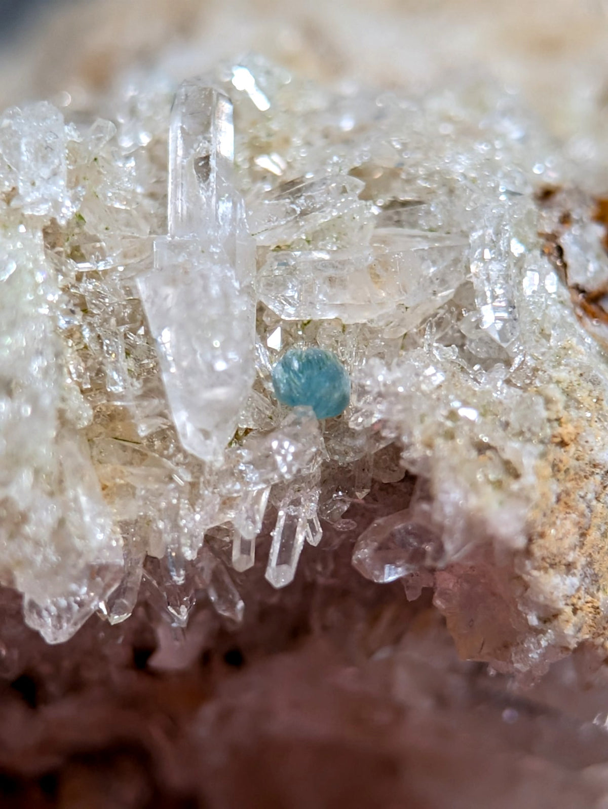 Blue-Green Cookeite on Solution Quartz, Saline County, Arkansas, Old Stock