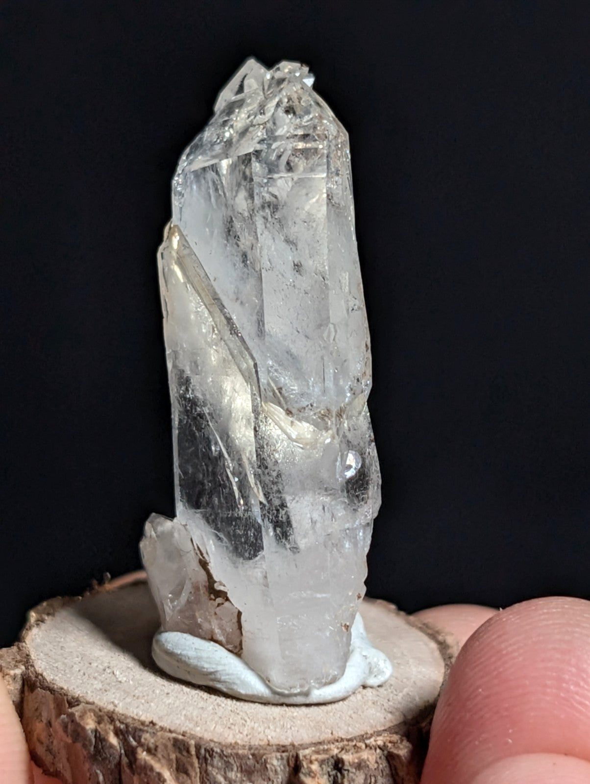 A+ Unique Quartz, Old Stock, Montgomery County, Arkansas, w/ natural wood base