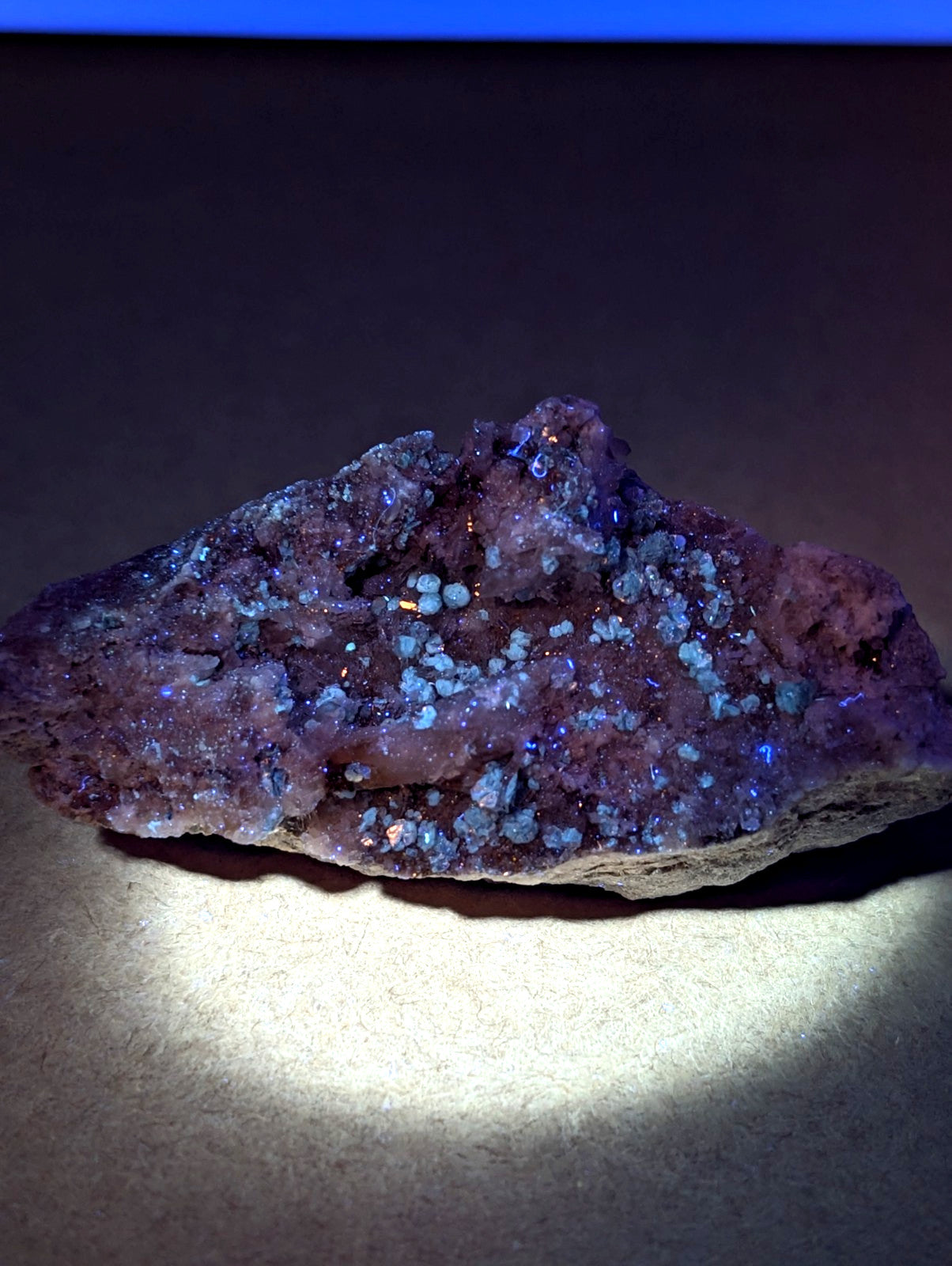 Blue-Green Cookeite on Quartz, Saline County, Arkansas, Old Stock, UV Reactive
