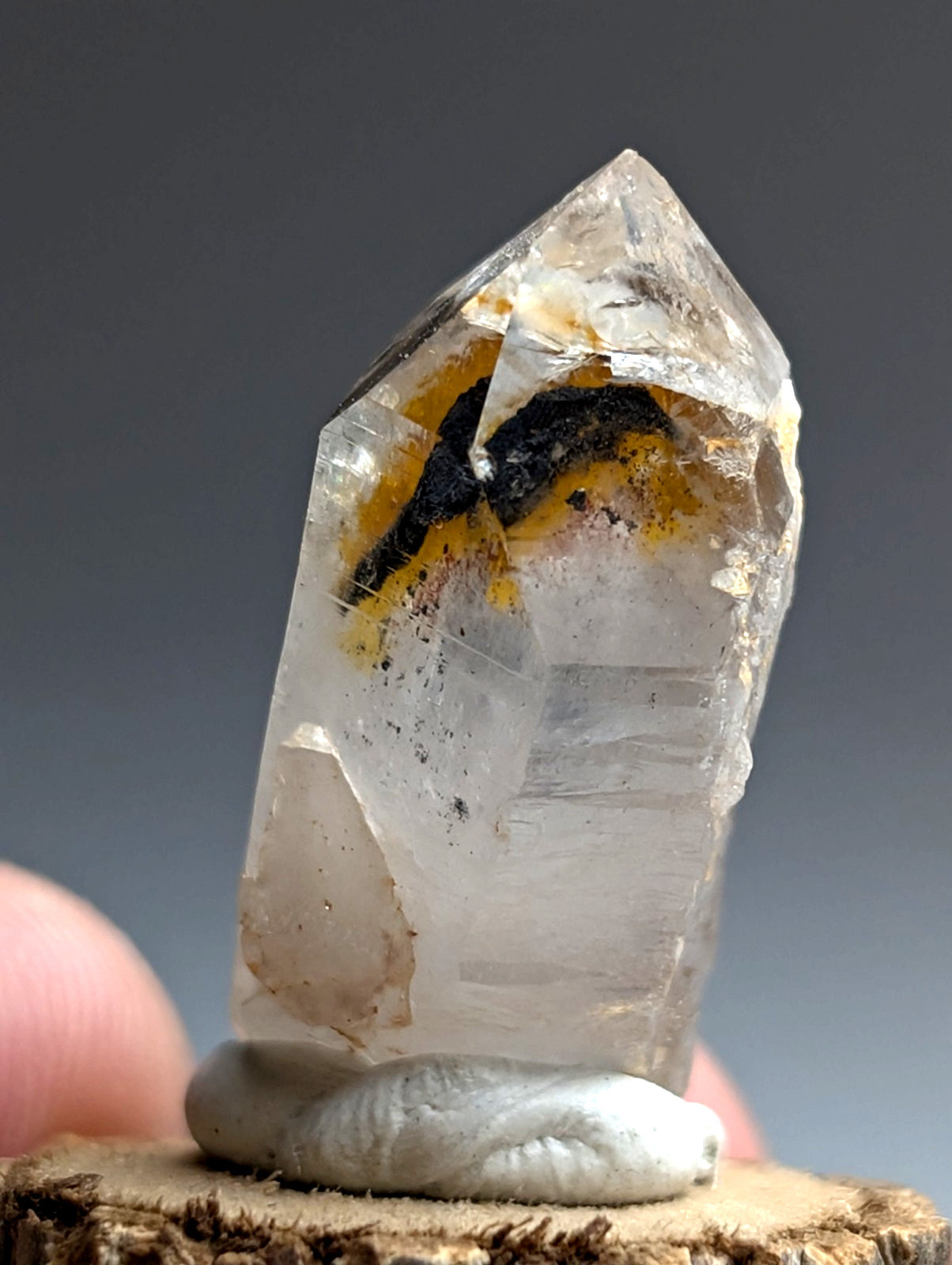 A+ Unique Quartz, Old Stock, Montgomery County, Arkansas, w/ natural wood base