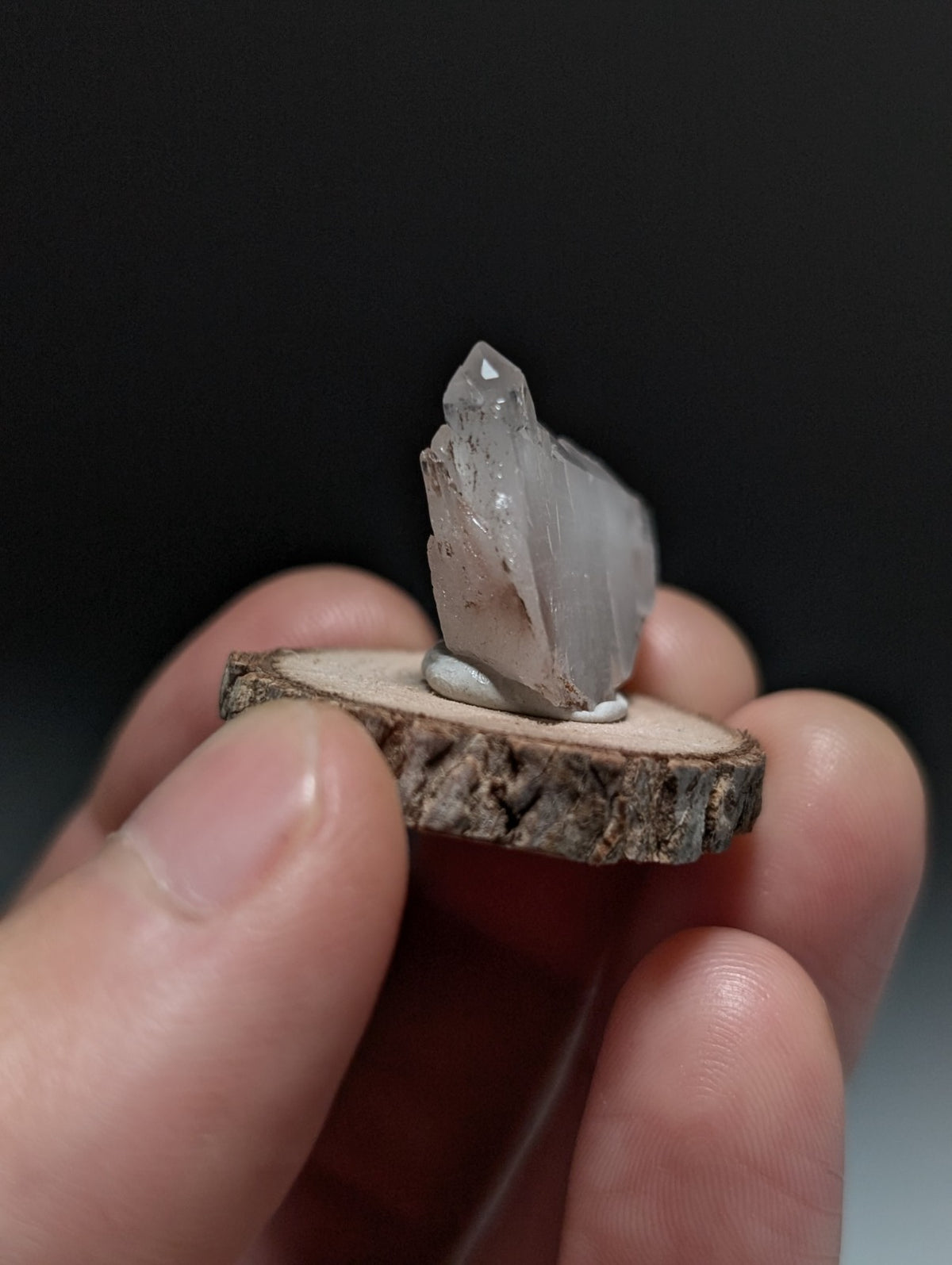 Parallel Growth Quartz Crystal, Montgomery County, Arkansas, w/natural wood base