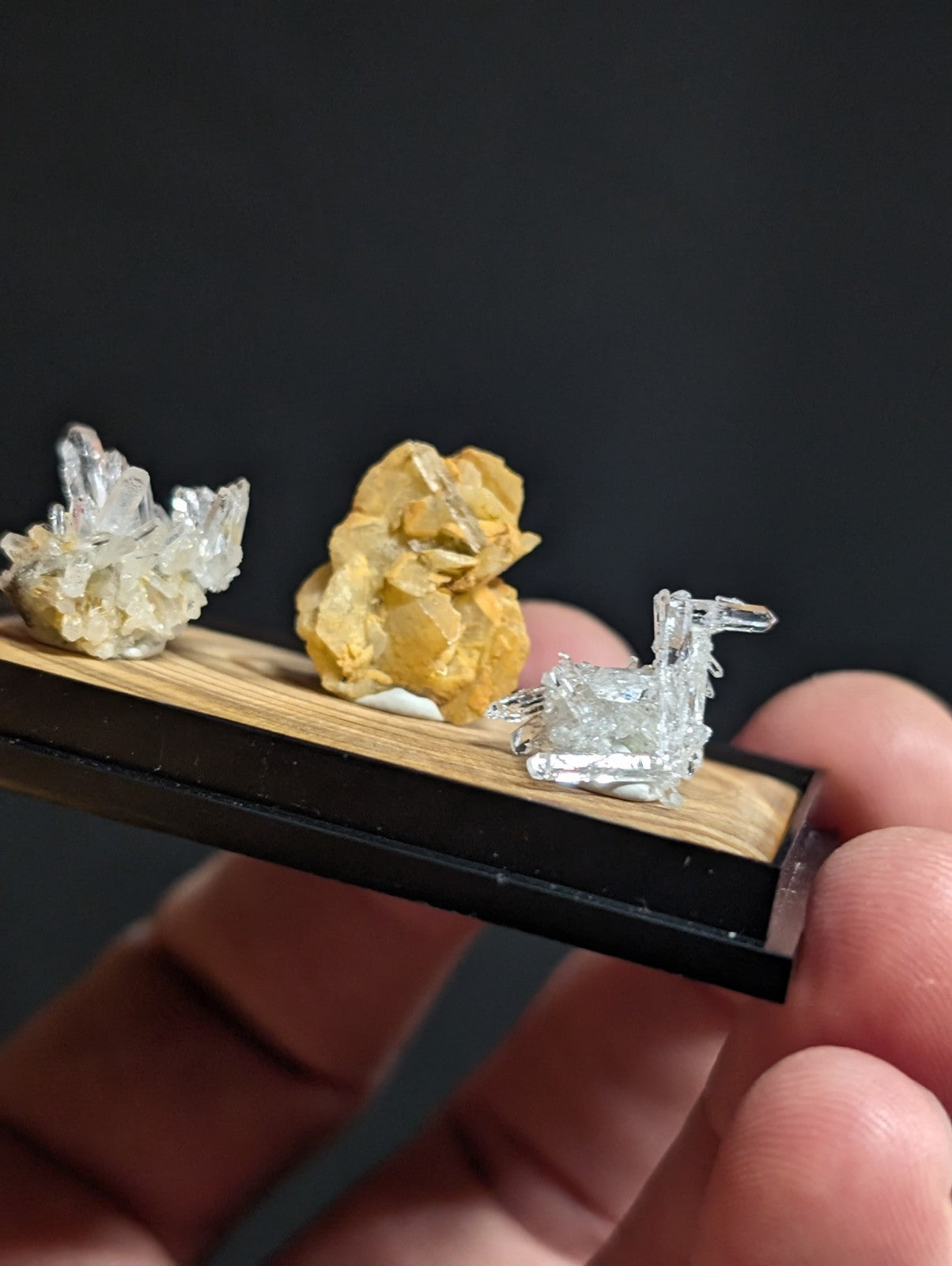 Solution Quartz + Ankerite, w/ wood mount + photo case- Jeffrey Quarry, Arkansas